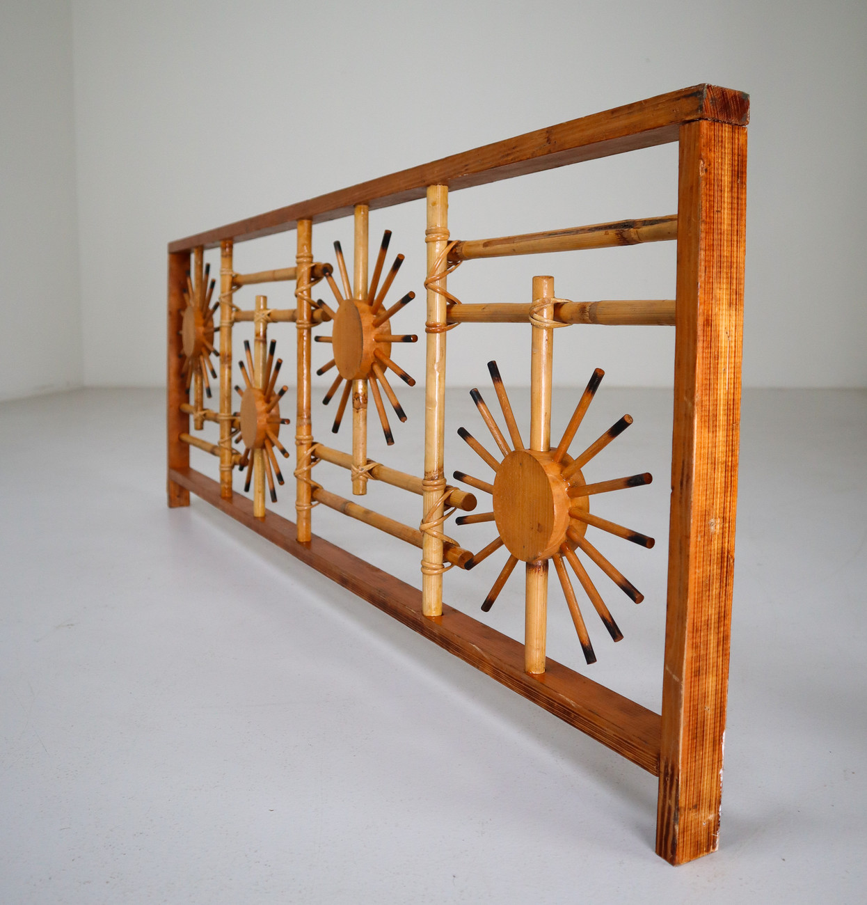 Rattan And Bamboo Screen /  Divider With Sunbrust Accents, France 1960s Mid-20th century