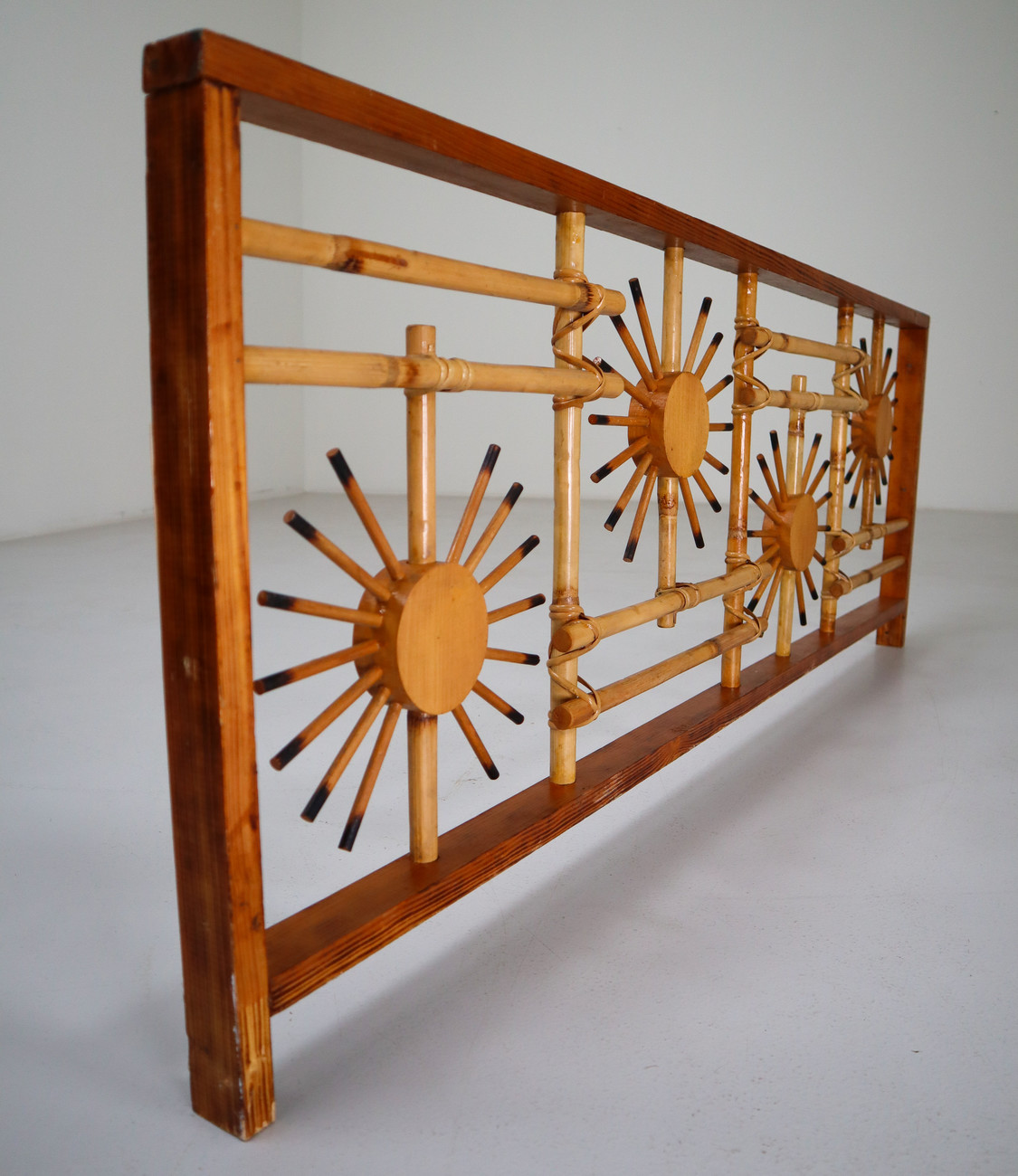 Rattan And Bamboo Screen /  Divider With Sunbrust Accents, France 1960s Mid-20th century
