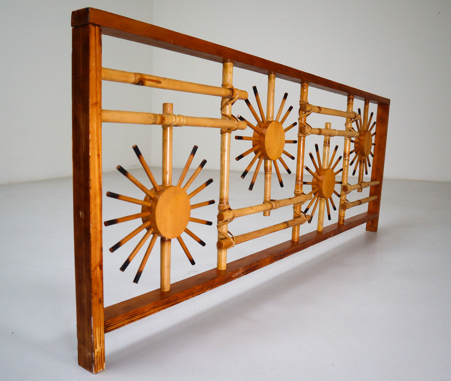 Rattan And Bamboo Screen /  Divider With Sunbrust Accents, France 1960s Mid-20th century