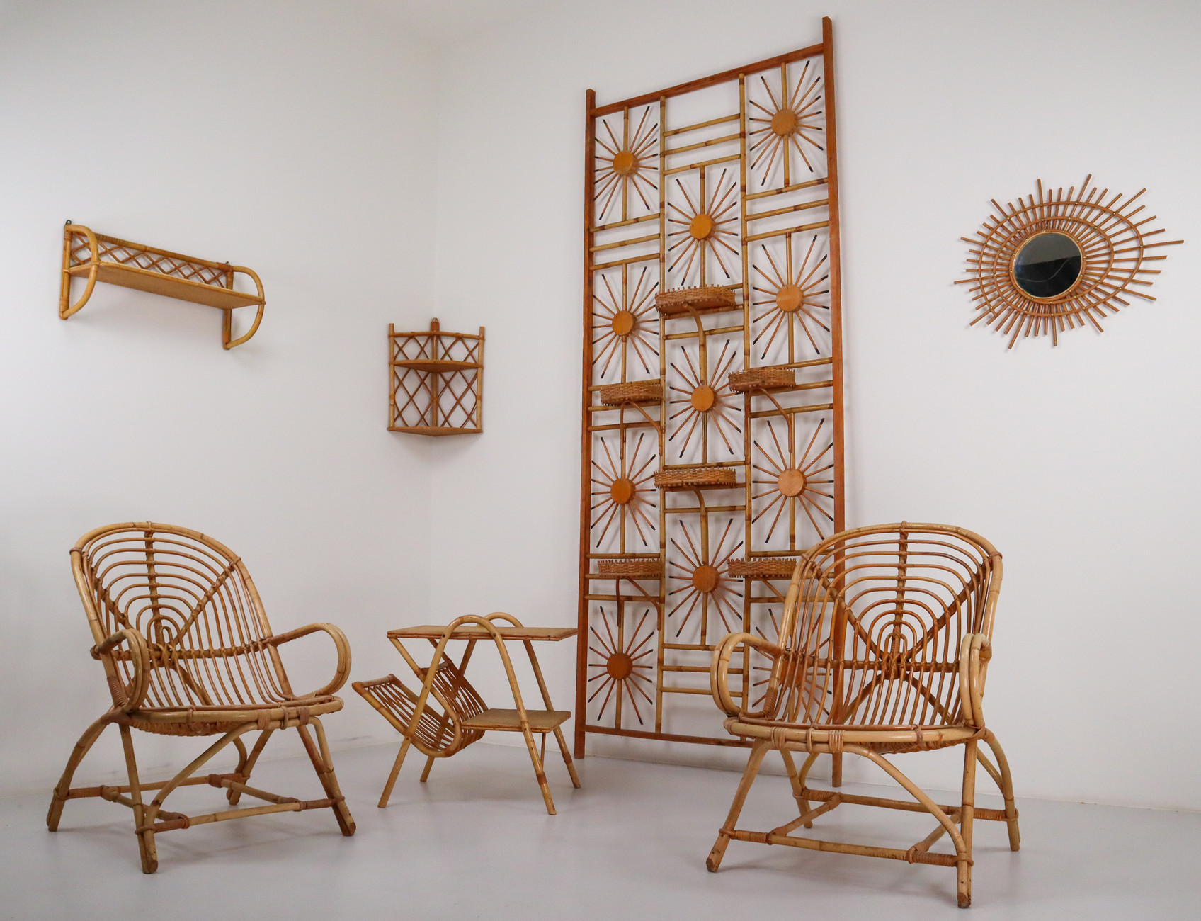 Rattan And Bamboo set of 7 items , France 1960s Mid-20th century