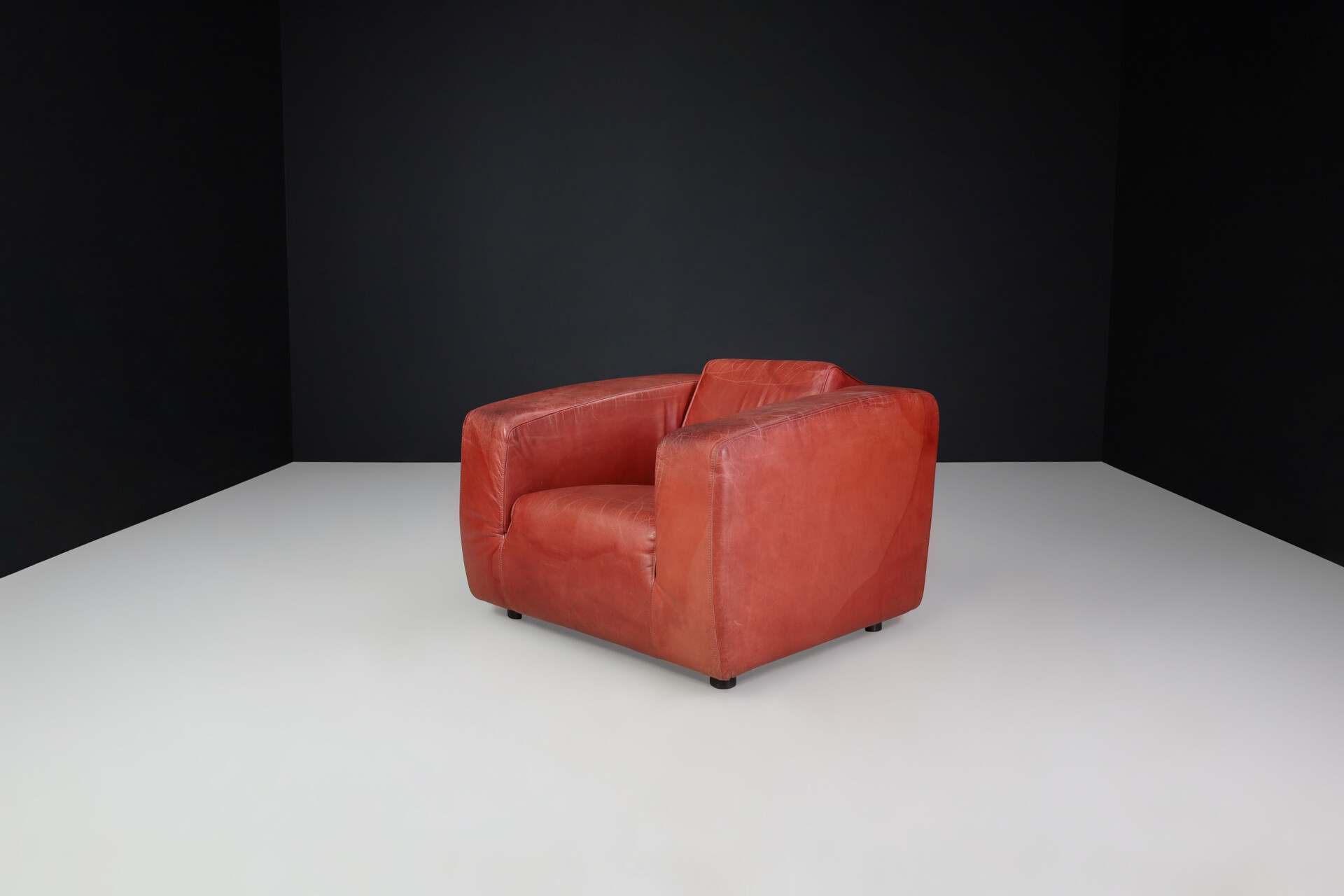 Red Patinated leather lounge chairs, The Netherlands Late-20th century