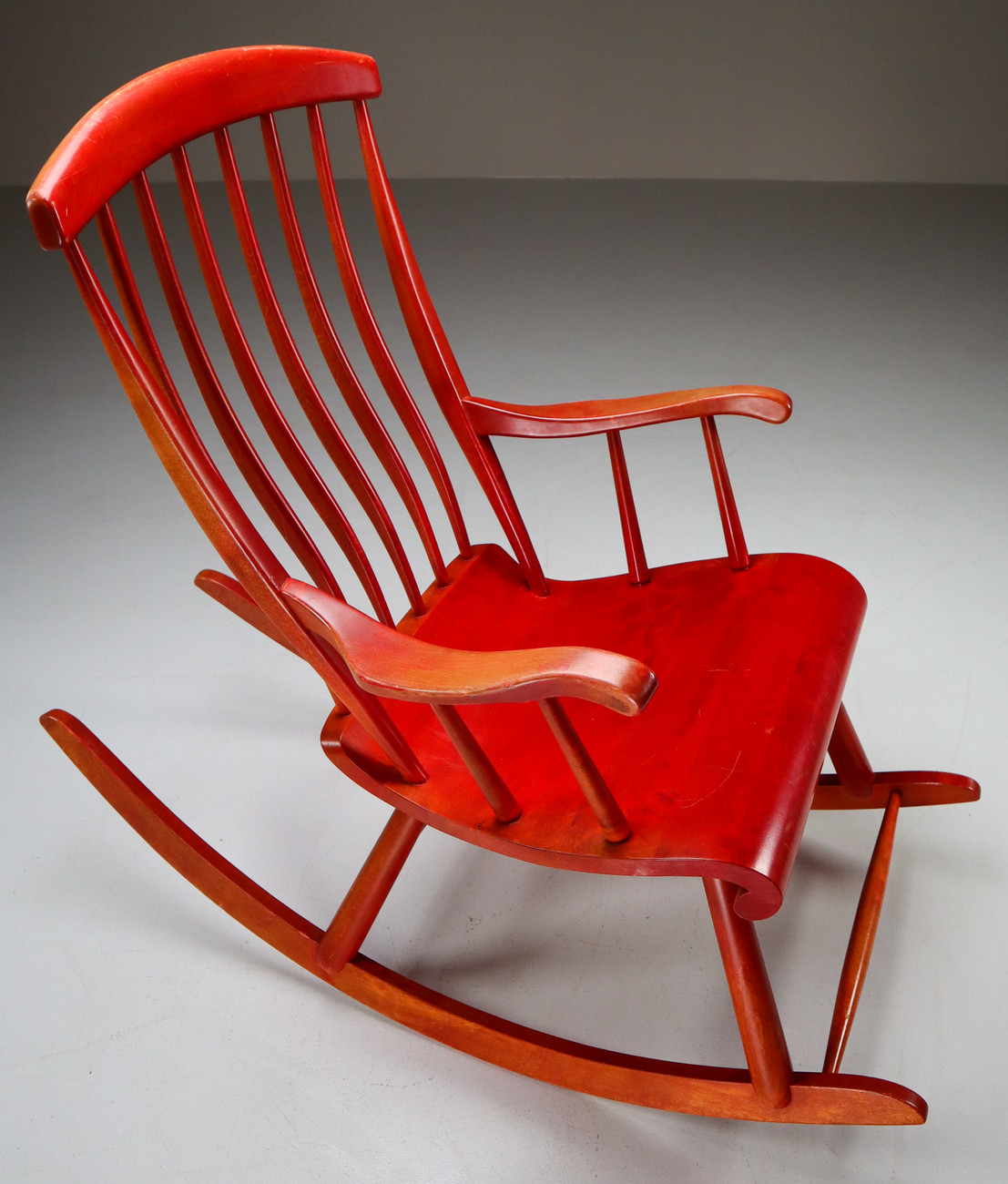 Red Vintage Scandinavian Design Rocking chair By Asko 1960s Finland Mid-20th century