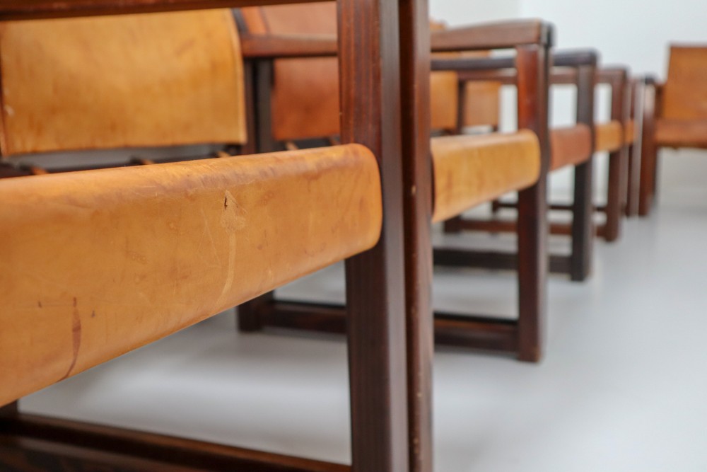 Safari Lounge Chairs in Patinated Cognac Saddle Leather, 1970s