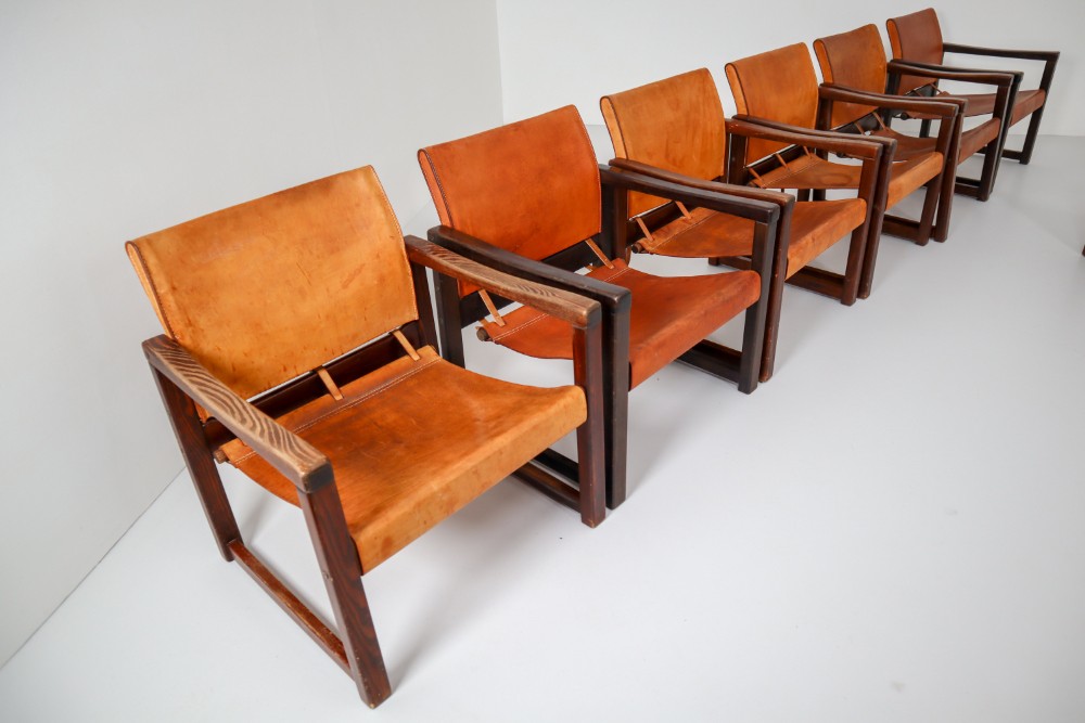 Safari Lounge Chairs in Patinated Cognac Saddle Leather, 1970s