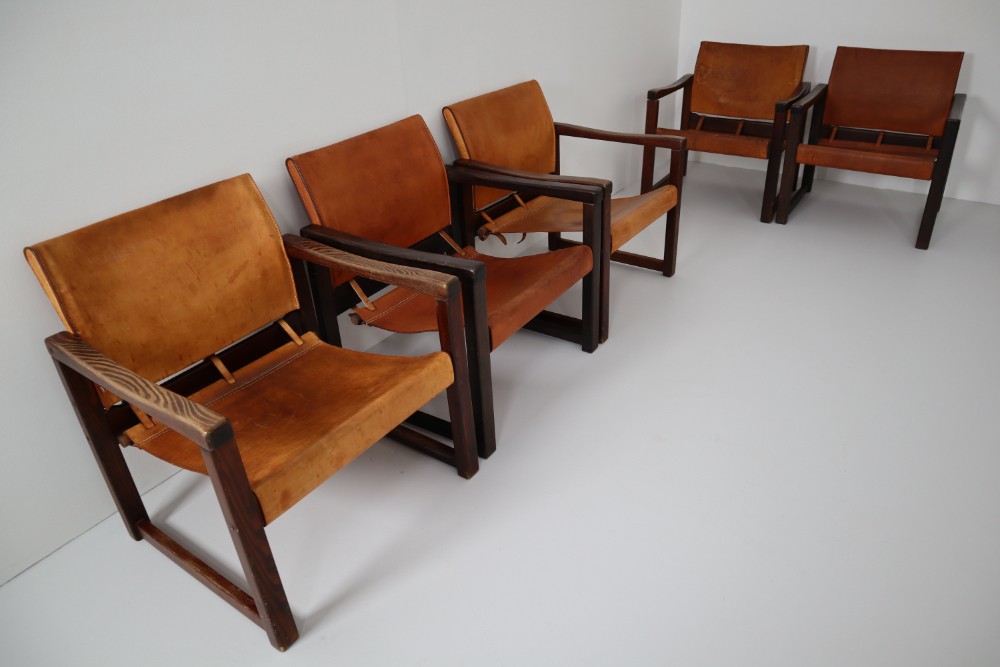 Safari Lounge Chairs in Patinated Cognac Saddle Leather, 1970s