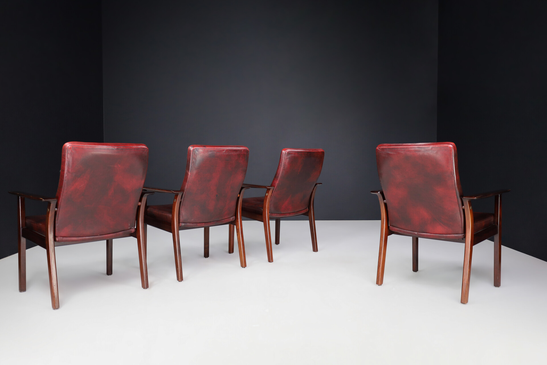 Scandinavian modern Arne Vodder Set of 4 Leather Armchairs for Sibast, 1960s Denmark Mid-20th century