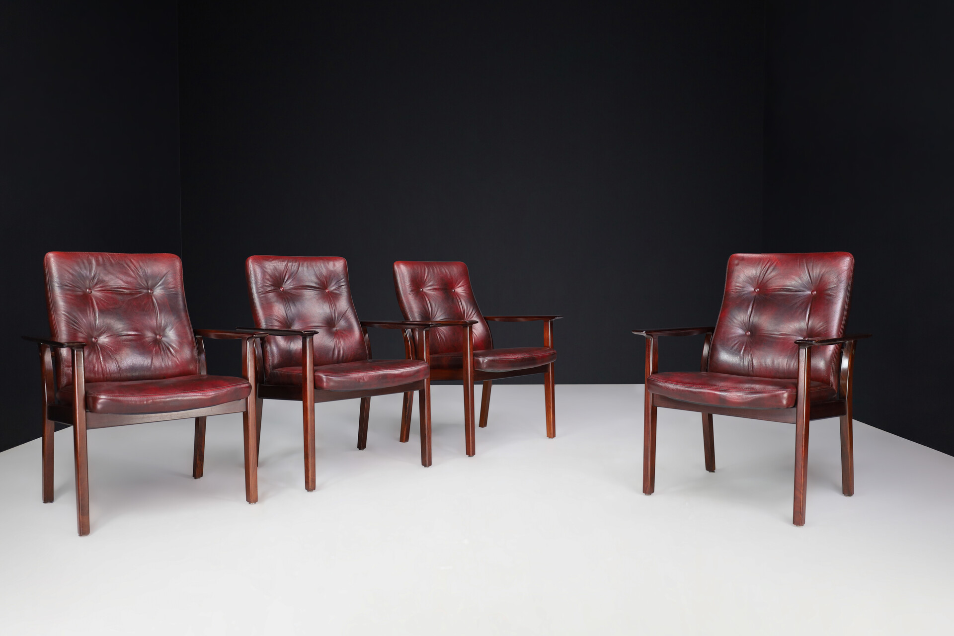 Scandinavian modern Arne Vodder Set of 4 Leather Armchairs for Sibast, 1960s Denmark Mid-20th century