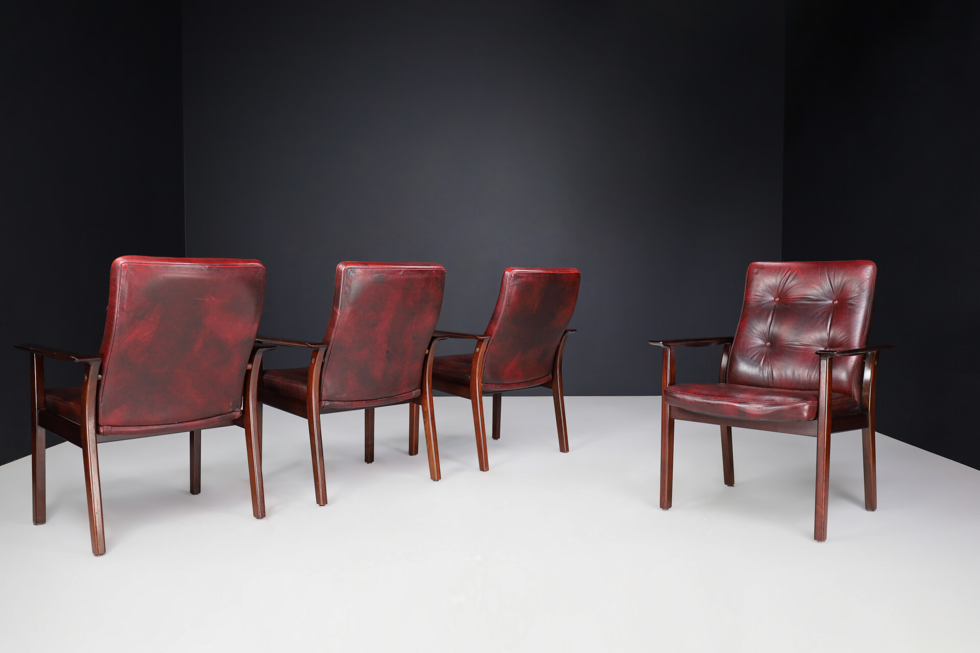 Scandinavian modern Arne Vodder Set of 4 Leather Armchairs for Sibast, 1960s Denmark Mid-20th century