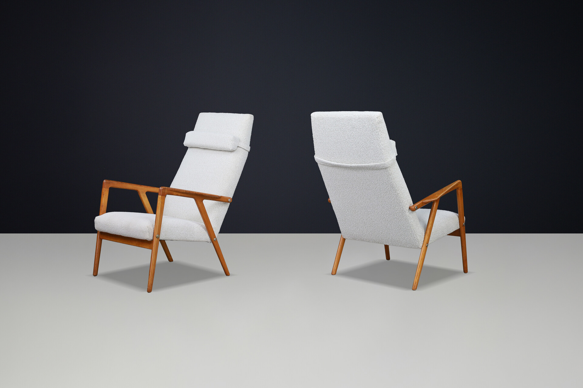 Scandinavian modern Beech Lounge / Armchairs With Bouclé Fabric Denmark 1960s Mid-20th century
