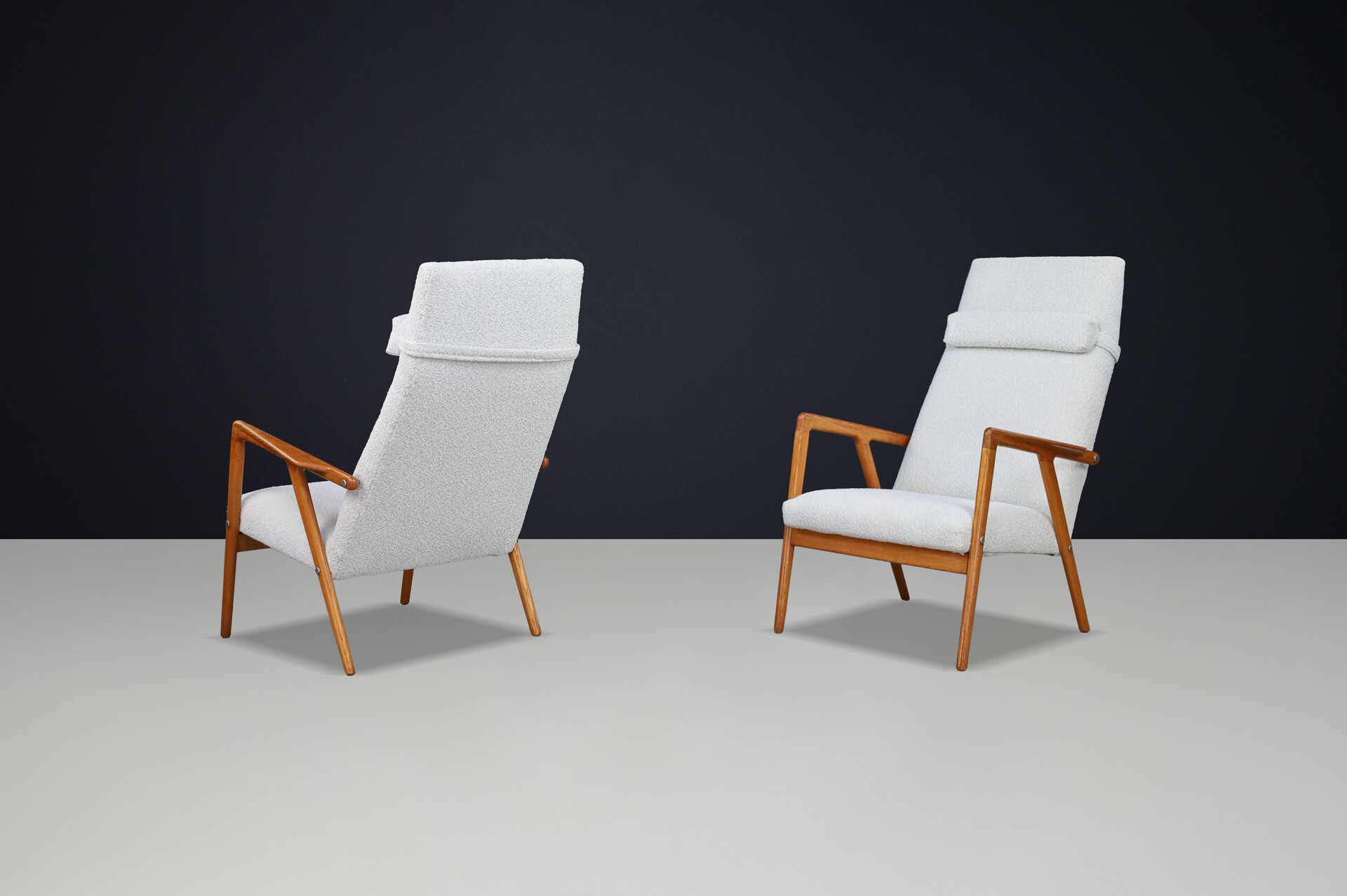 Scandinavian modern Beech Lounge / Armchairs With Bouclé Fabric Denmark 1960s Mid-20th century