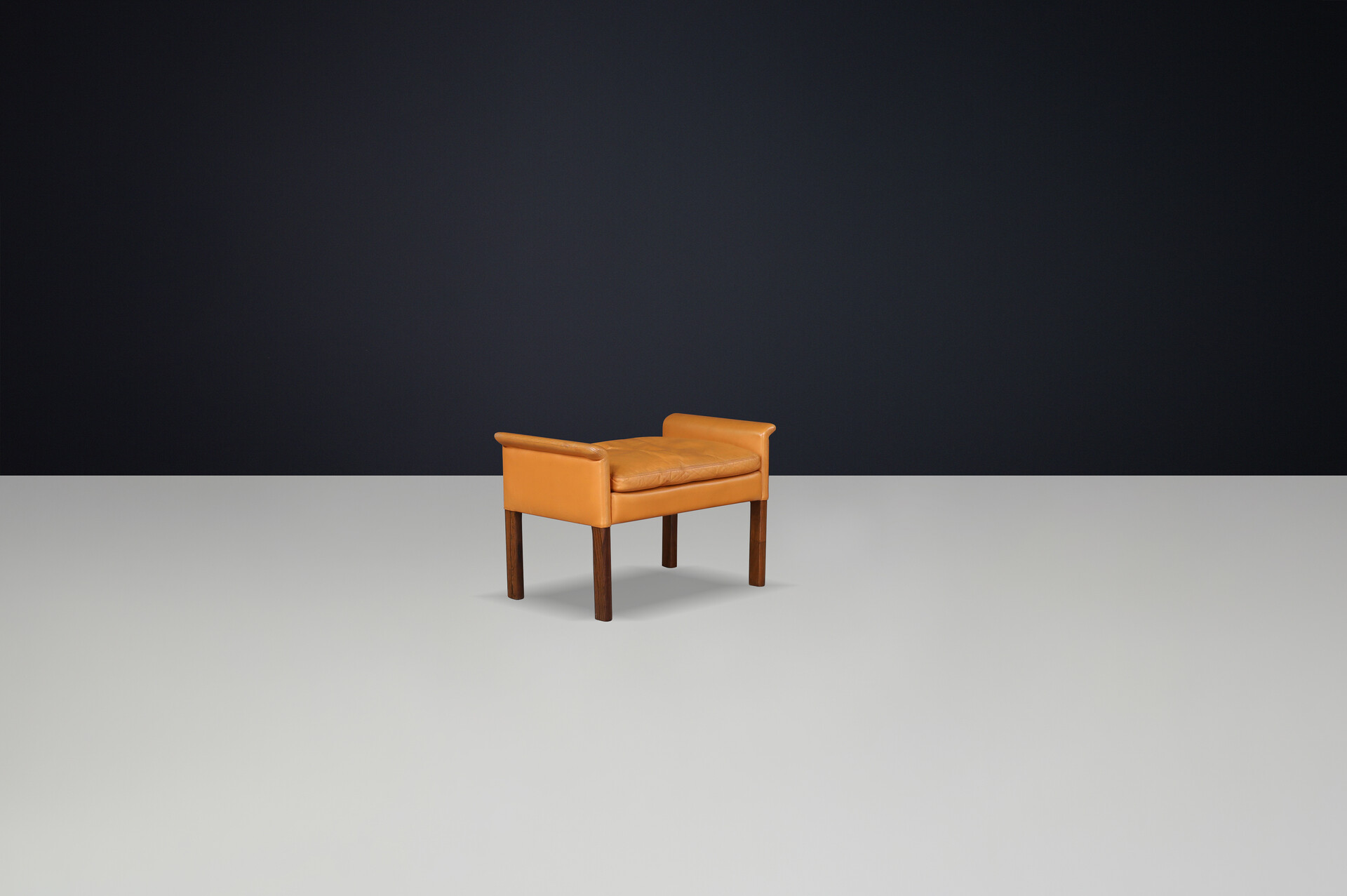 Scandinavian modern Cognac Leather ottoman by Hans Olsen for Cs Møbler, 1960s Mid-20th century