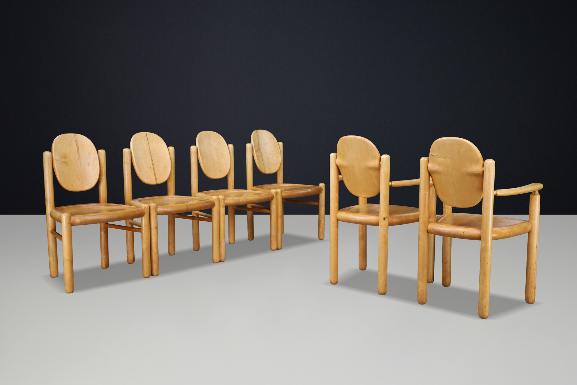 Scandinavian modern Danish Modern Sculptural Beechwood Dining Chairs by Vamdrup Stolefabrik 1970s Late-20th century