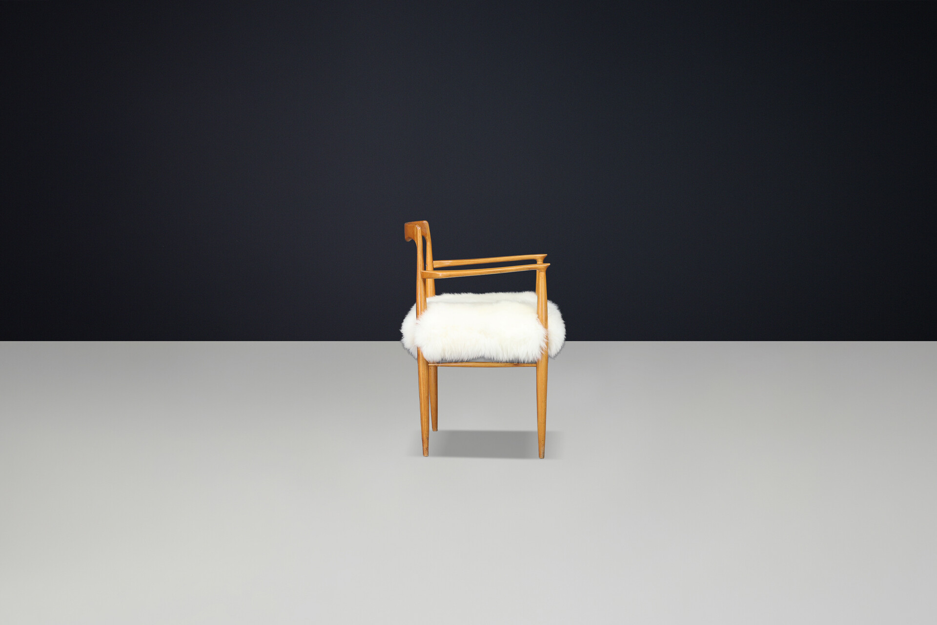 Scandinavian modern Dining room chairs by Sedláček & Vyčítal in sheepskin upholstery, Czechoslovakia, 1970s Late-20th century