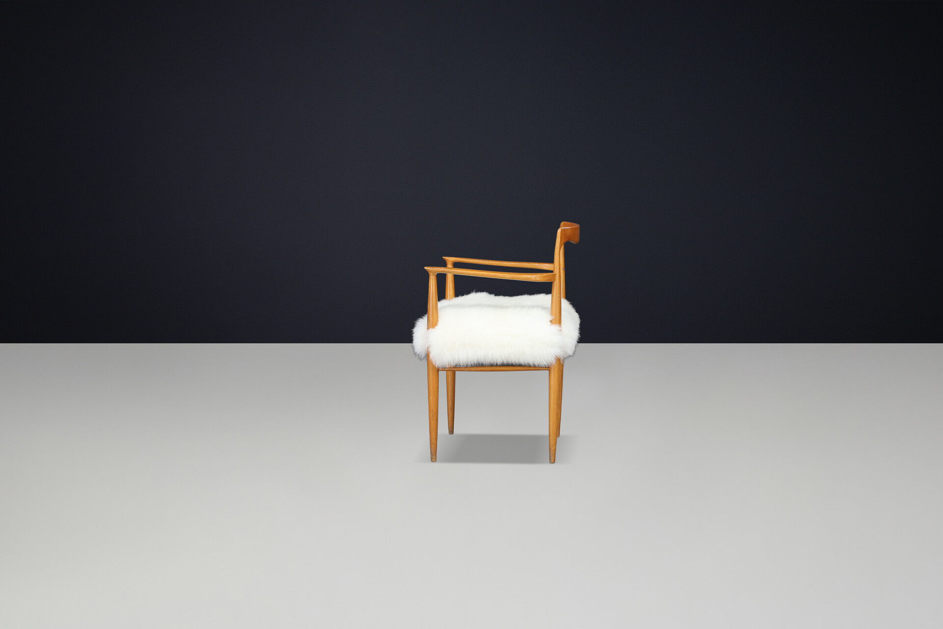 Scandinavian modern Dining room chairs by Sedláček & Vyčítal in sheepskin upholstery, Czechoslovakia, 1970s Late-20th century