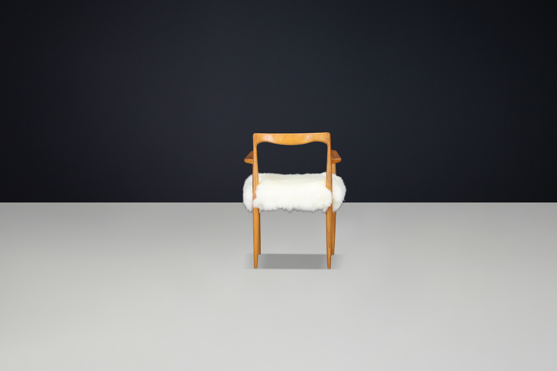 Scandinavian modern Dining room chairs by Sedláček & Vyčítal in sheepskin upholstery, Czechoslovakia, 1970s Late-20th century