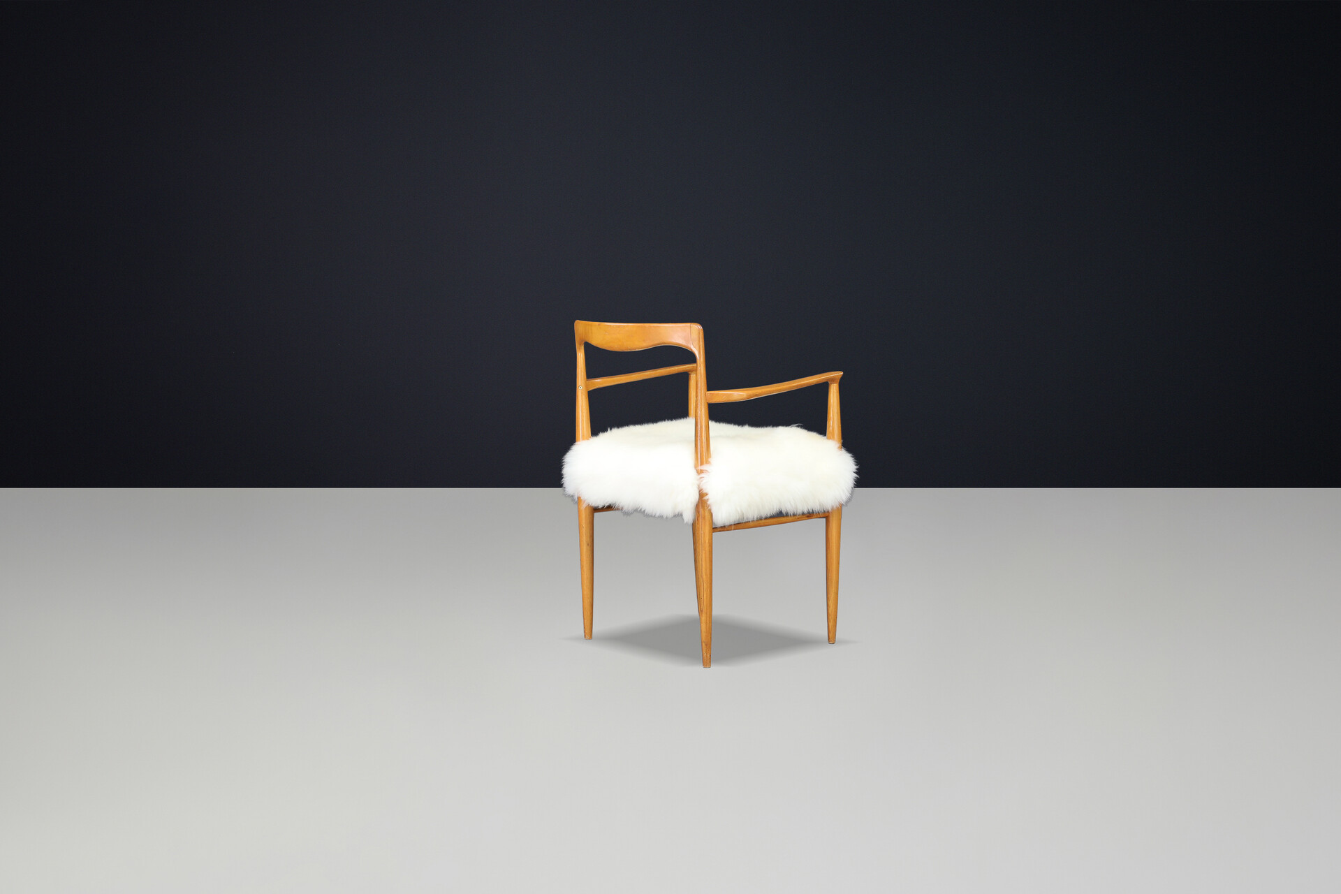 Scandinavian modern Dining room chairs by Sedláček & Vyčítal in sheepskin upholstery, Czechoslovakia, 1970s Late-20th century