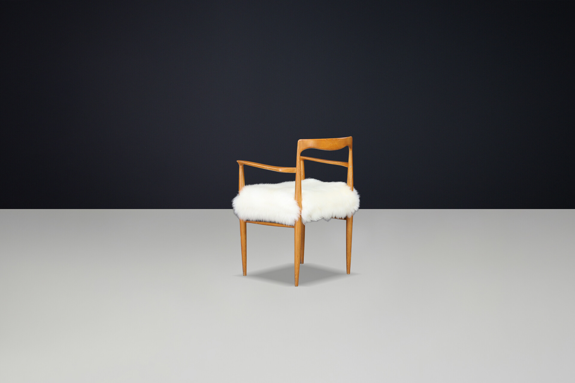 Scandinavian modern Dining room chairs by Sedláček & Vyčítal in sheepskin upholstery, Czechoslovakia, 1970s Late-20th century