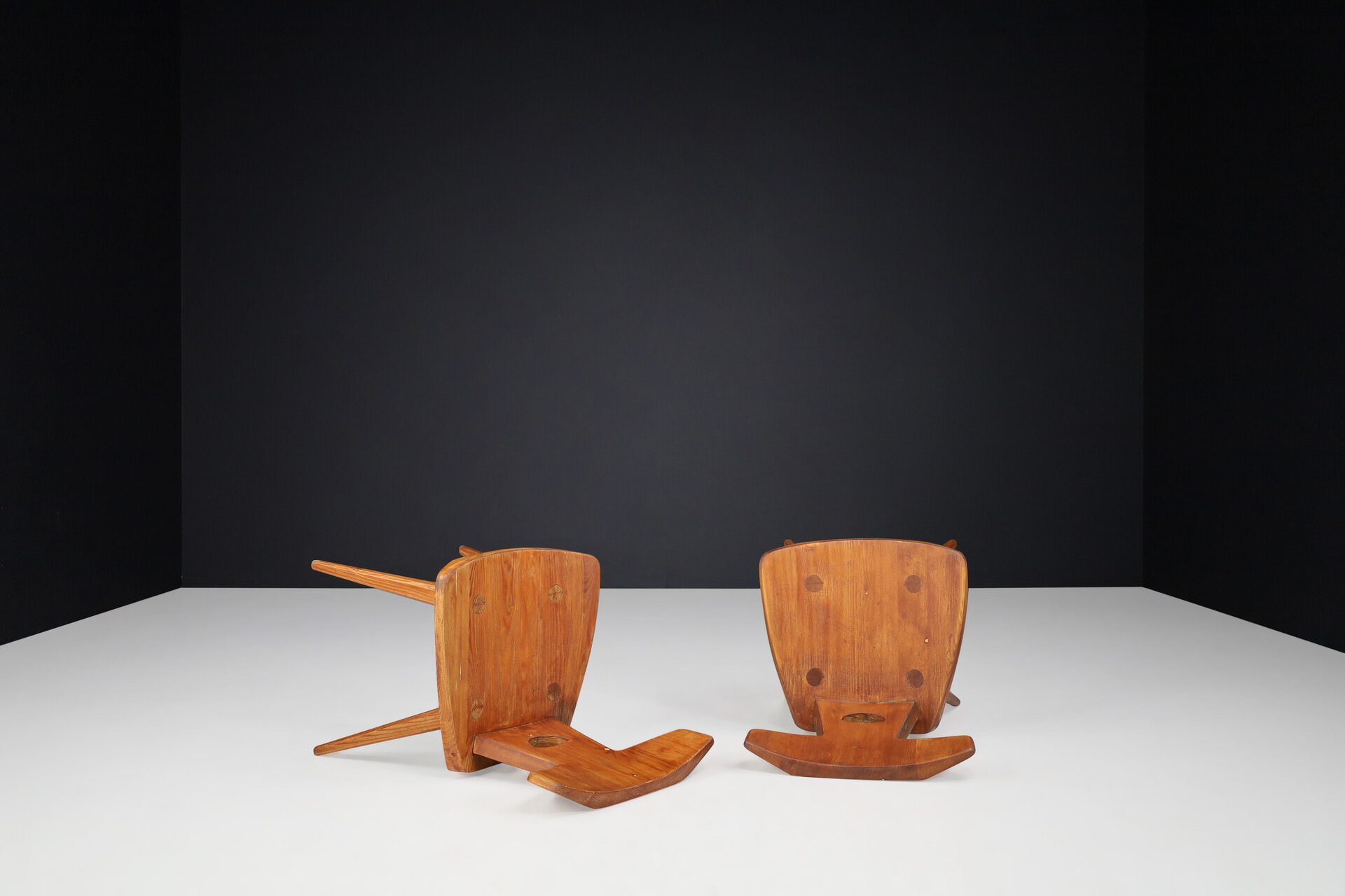 Scandinavian modern Jacob Kielland-Brandt Sculptural Chairs in Solid Pine, Denmark, 1960s Mid-20th century