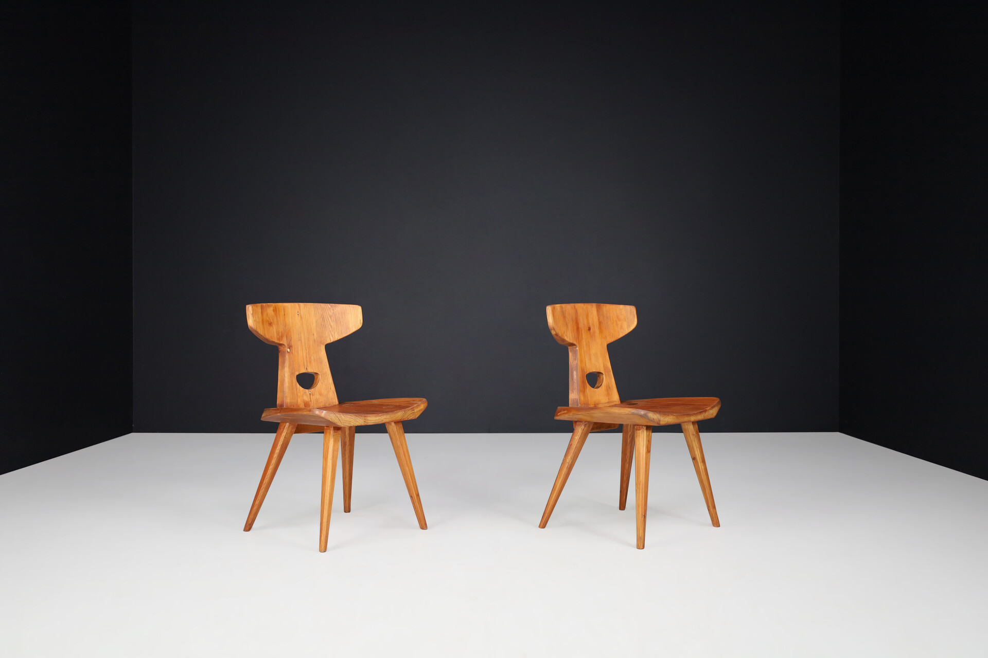 Scandinavian modern Jacob Kielland-Brandt Sculptural Chairs in Solid Pine, Denmark, 1960s Mid-20th century