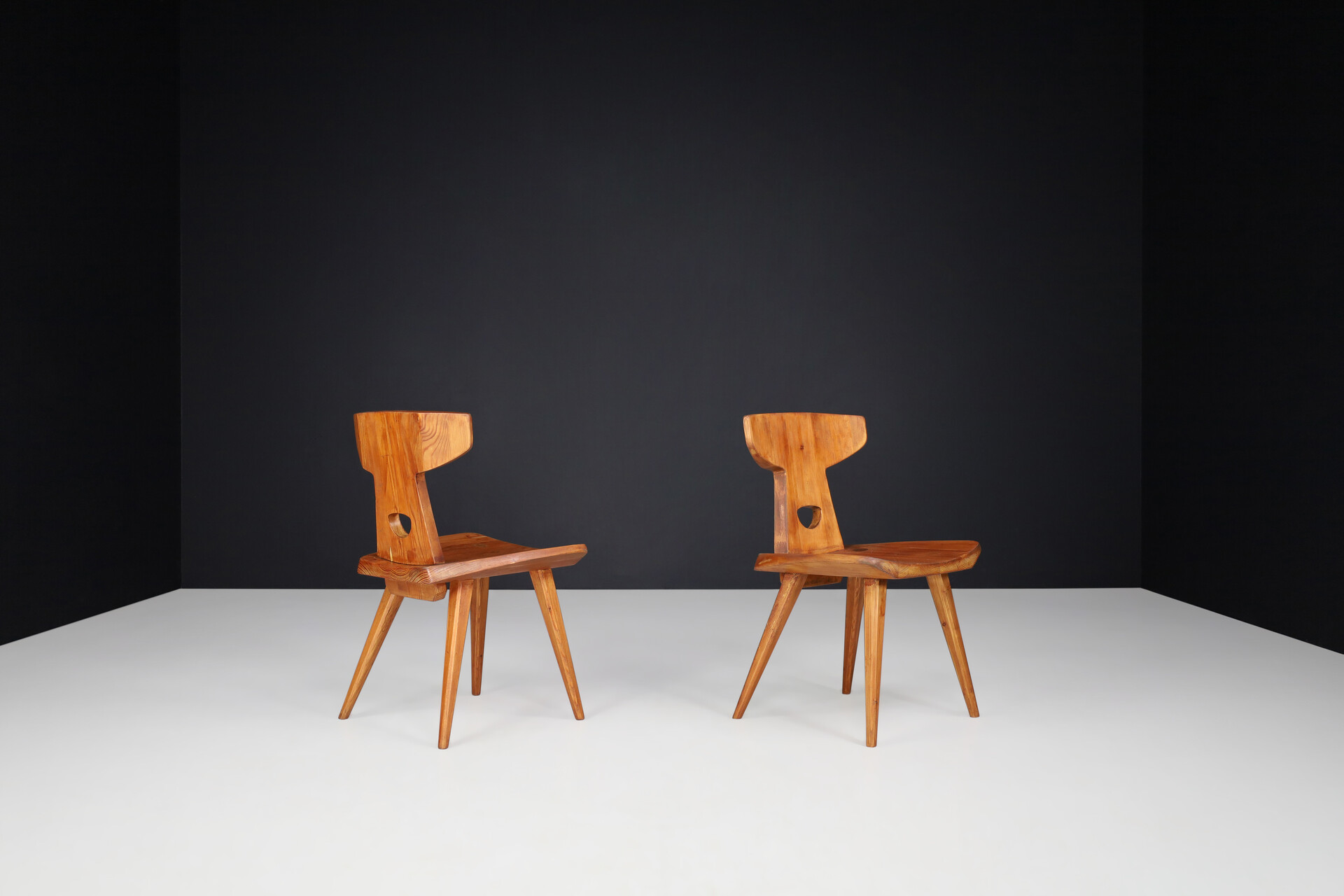 Scandinavian modern Jacob Kielland-Brandt Sculptural Chairs in Solid Pine, Denmark, 1960s Mid-20th century