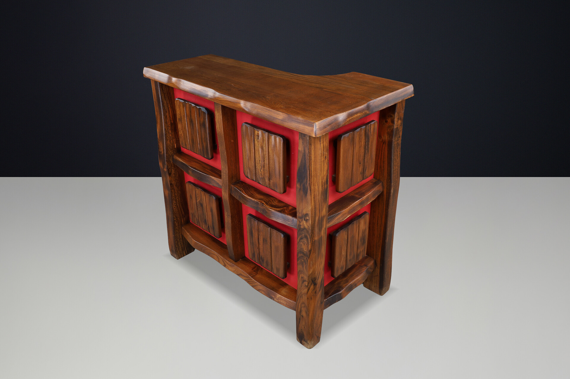 Scandinavian modern Olavi Hänninen Brutalist Elm Wood Bar, Finland 1960s Mid-20th century