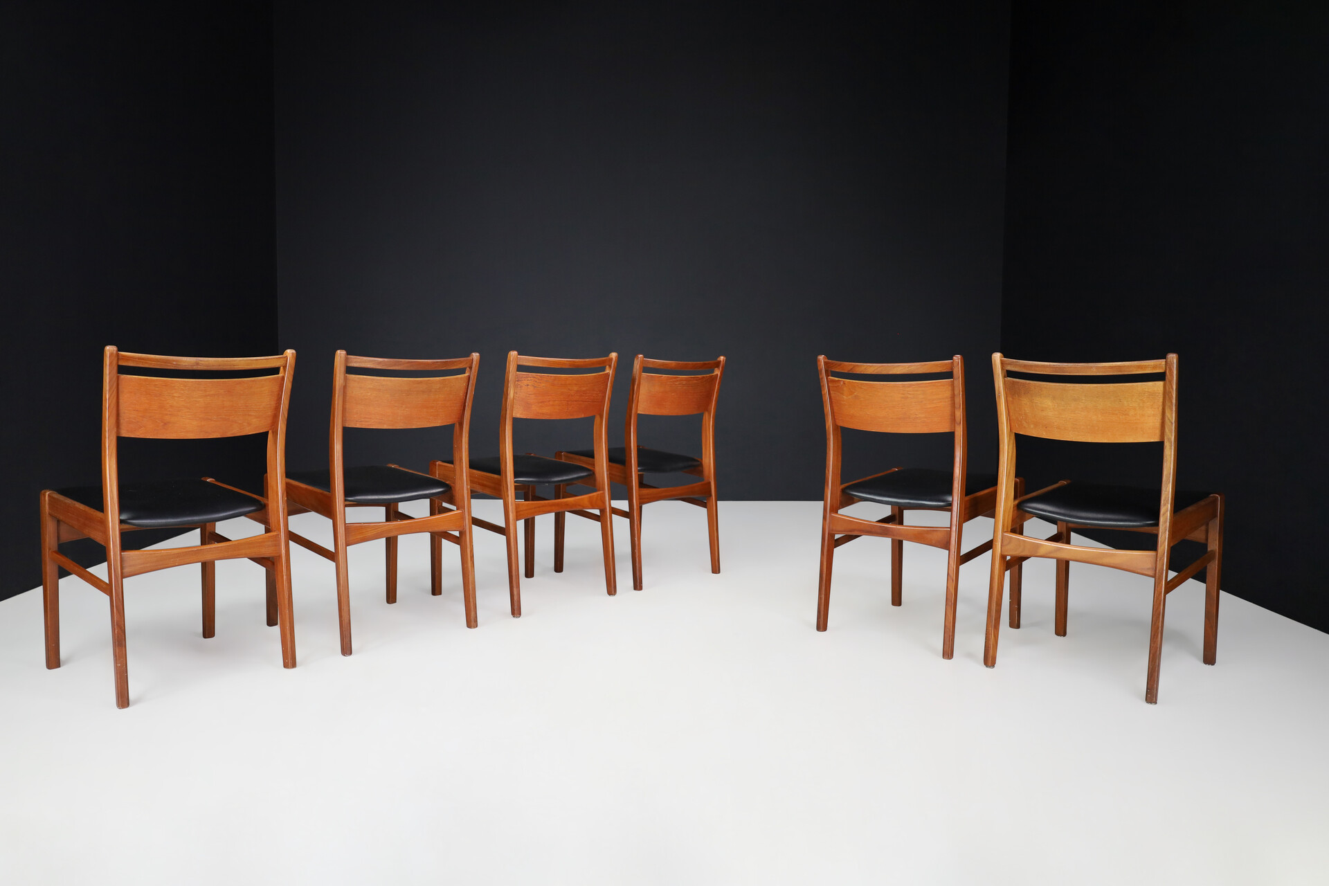 Scandinavian modern Teak and leather dinning chairs , Denmark 1960s Mid-20th century