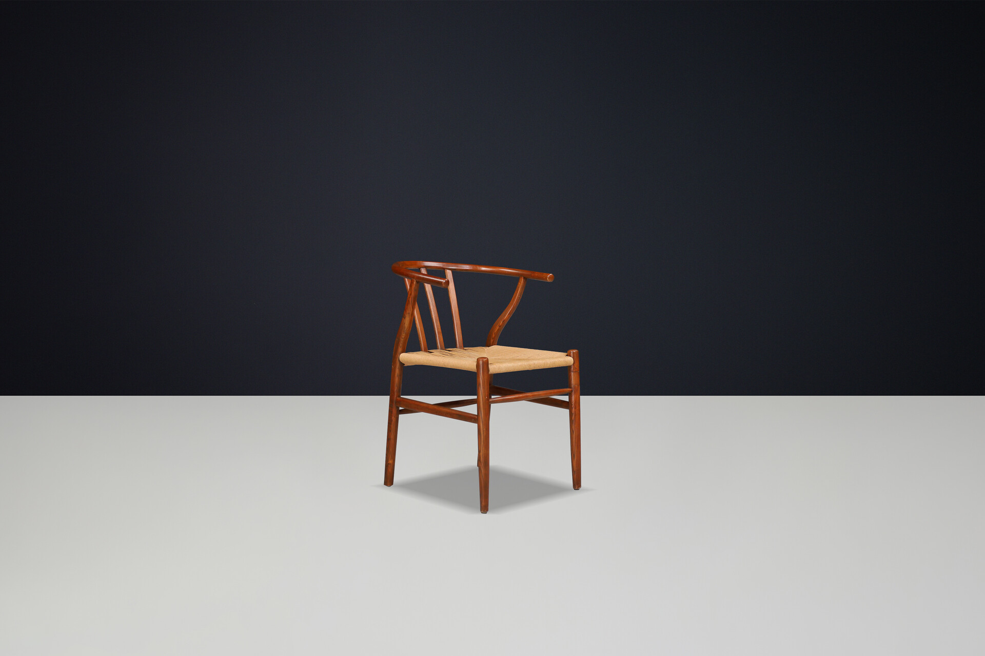 Scandinavian modern Wicker and Oak Arm chairs in the style of wishbone chair By Hans J. Wegner, Denmark 1960s Mid-20th century