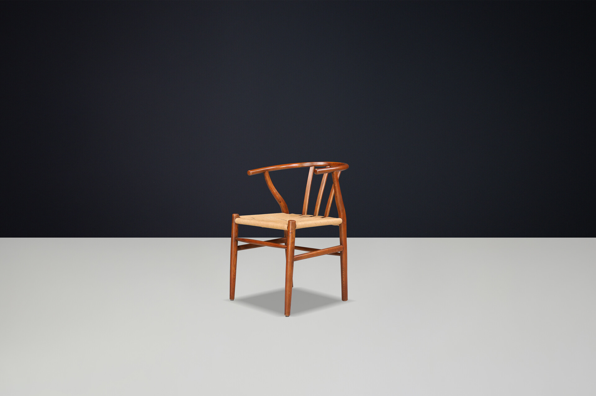 Scandinavian modern Wicker and Oak Arm chairs in the style of wishbone chair By Hans J. Wegner, Denmark 1960s Mid-20th century