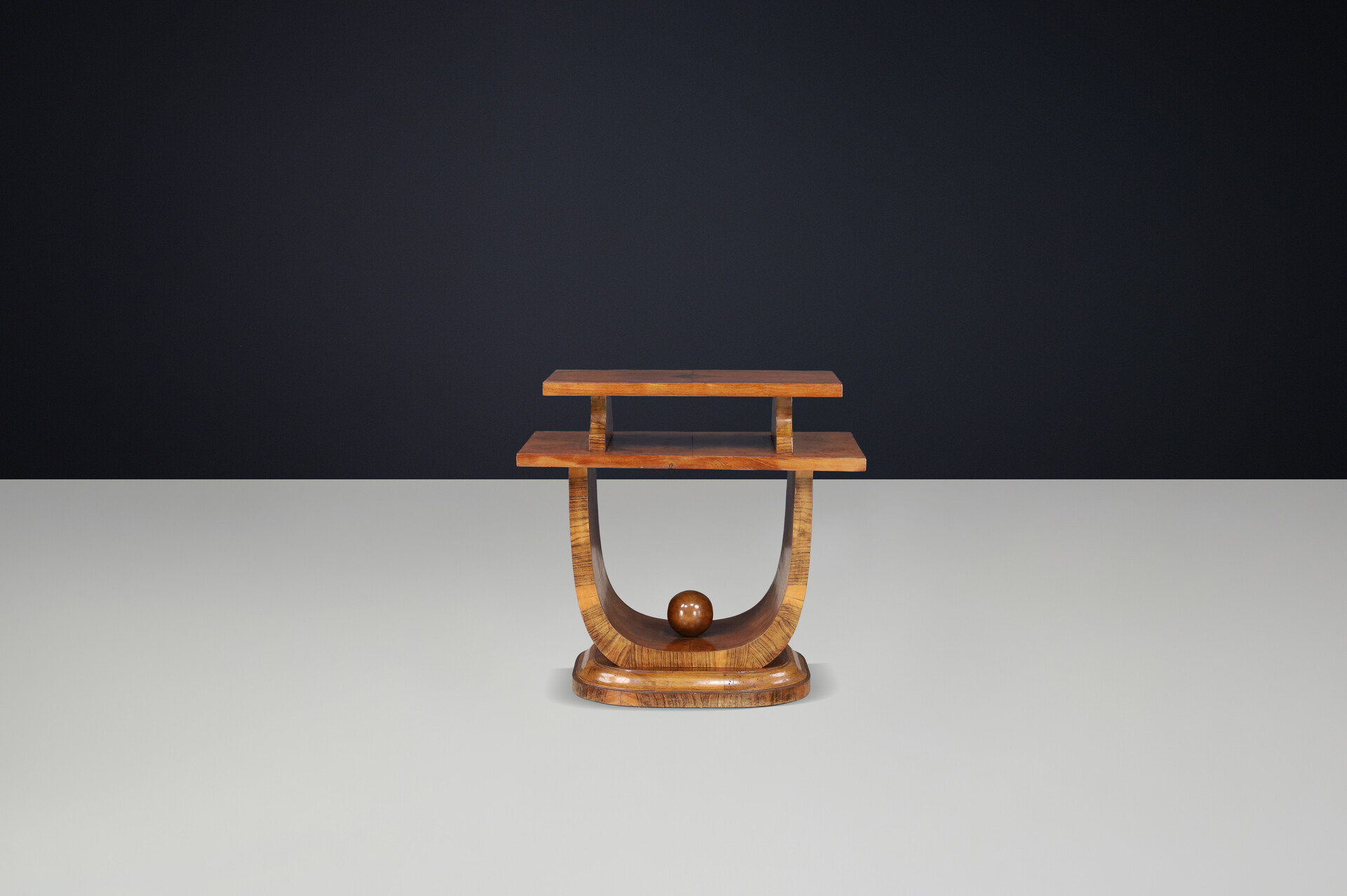 Sculptural Italian Art Deco Walnut Console Table, Naples, 1930s Early-20th century