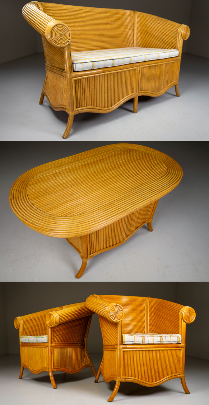 Sculptural Lounge set - Bench, 2x armchairs and table By Vivai Del Sud, Italy 1970 Late-20th century