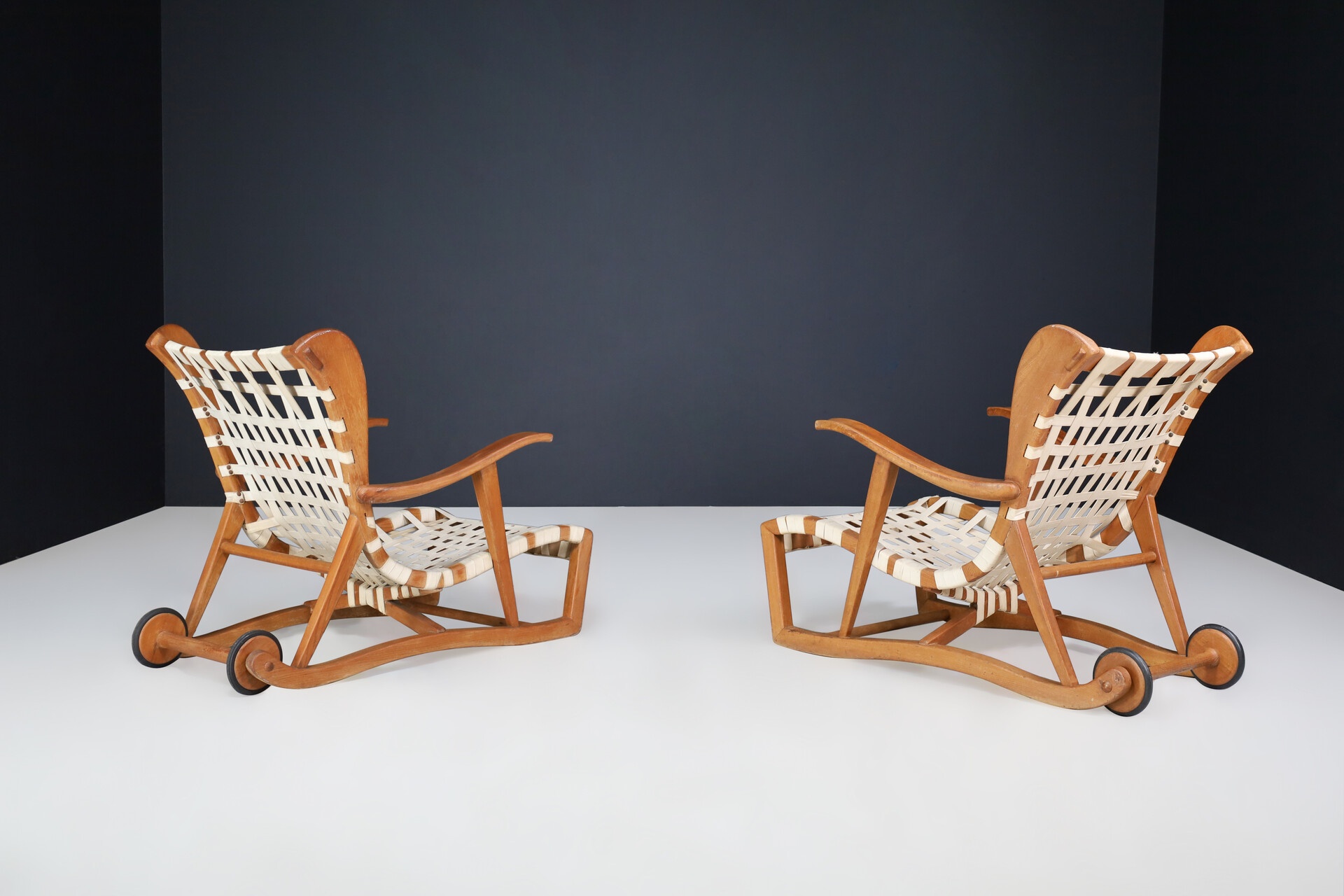 Sculptural oak Lounge chairs by Guglielmo Pecorini, Italy, the 1950s Mid-20th century
