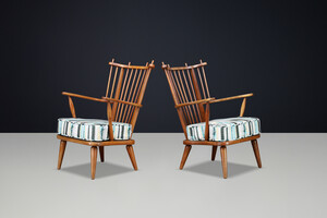 Sculptural Swedish Beech Armchairs with Slatted Backs, 1950s Mid-20th century