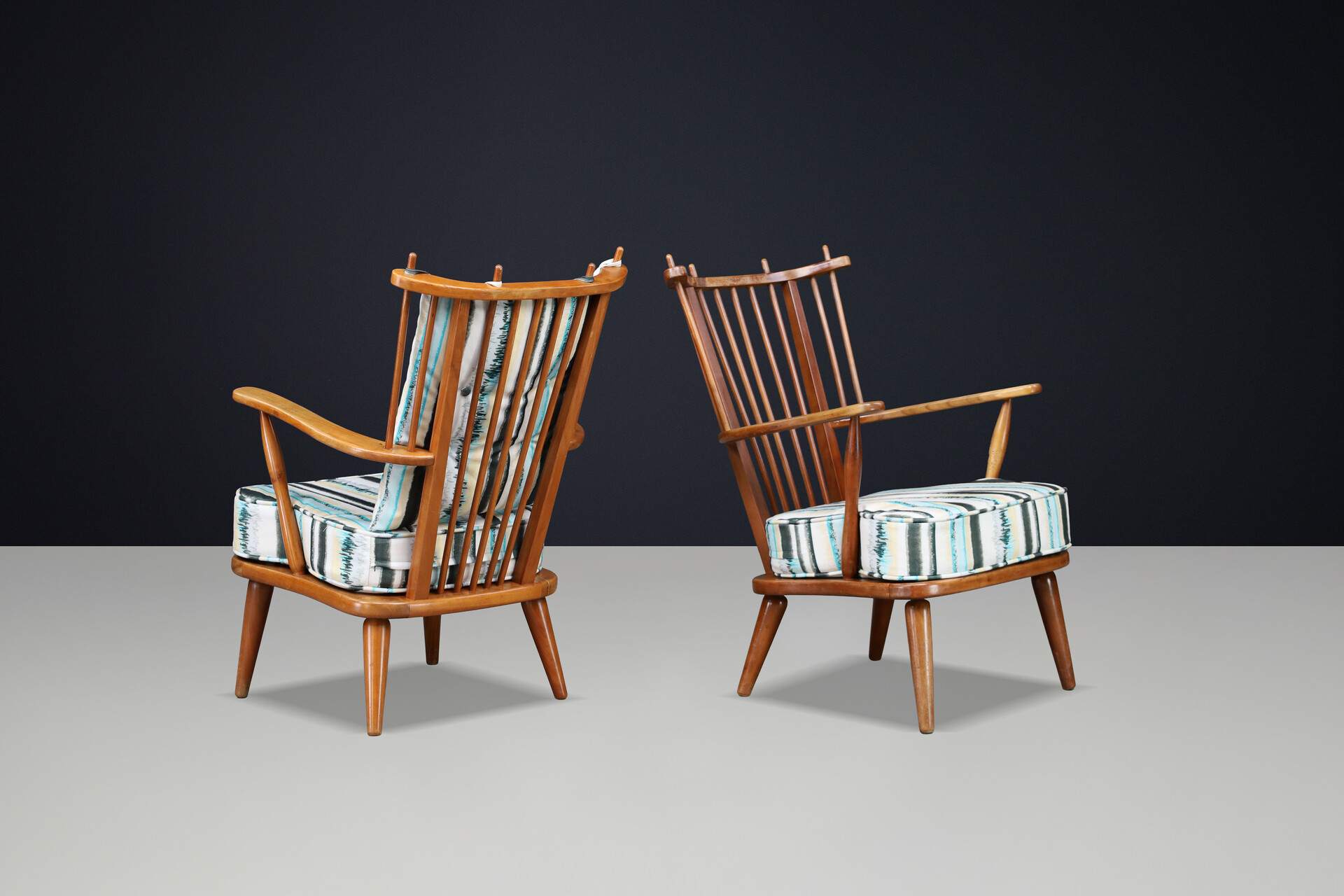 Sculptural Swedish Beech Armchairs with Slatted Backs, 1950s Mid-20th century
