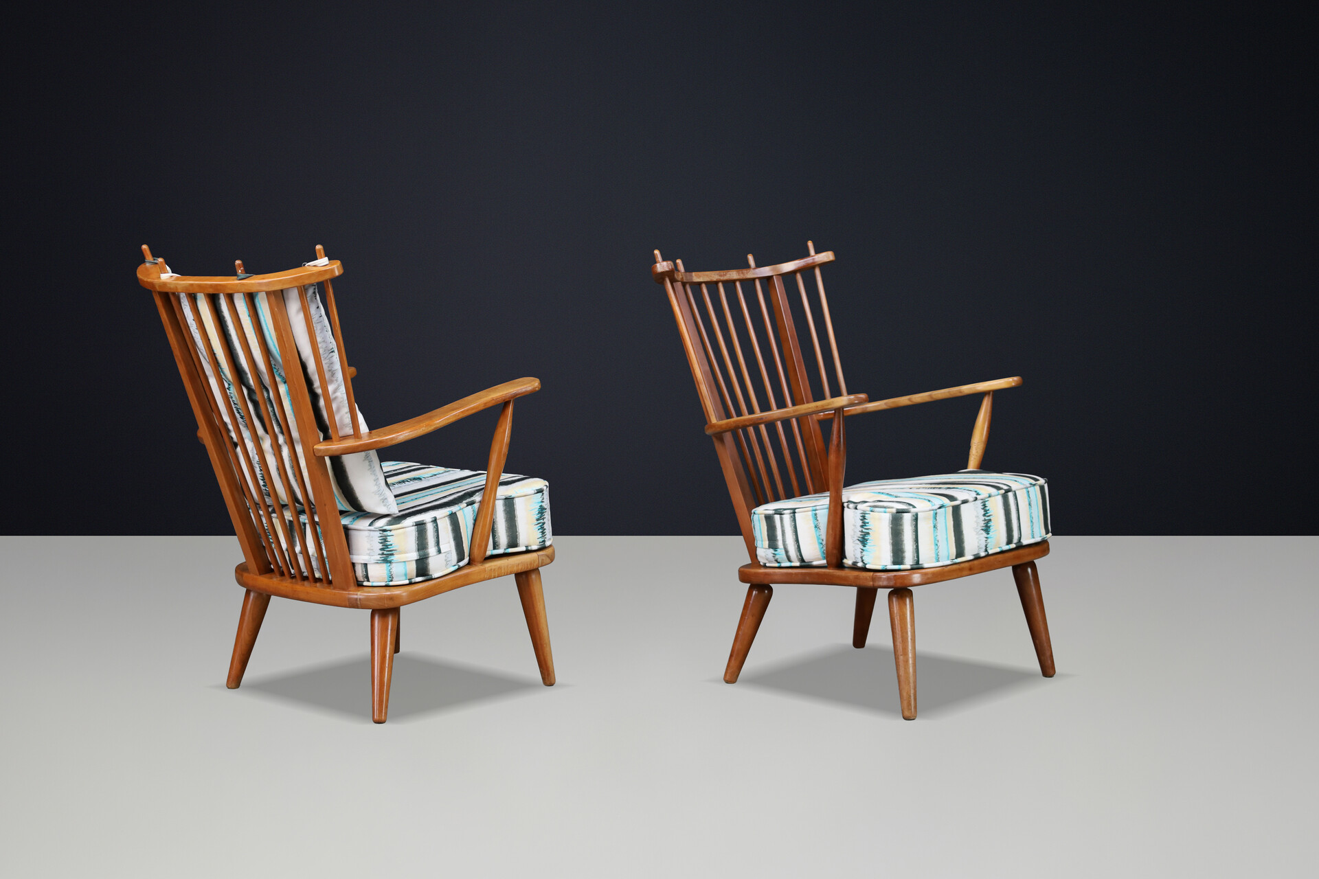 Sculptural Swedish Beech Armchairs with Slatted Backs, 1950s Mid-20th century