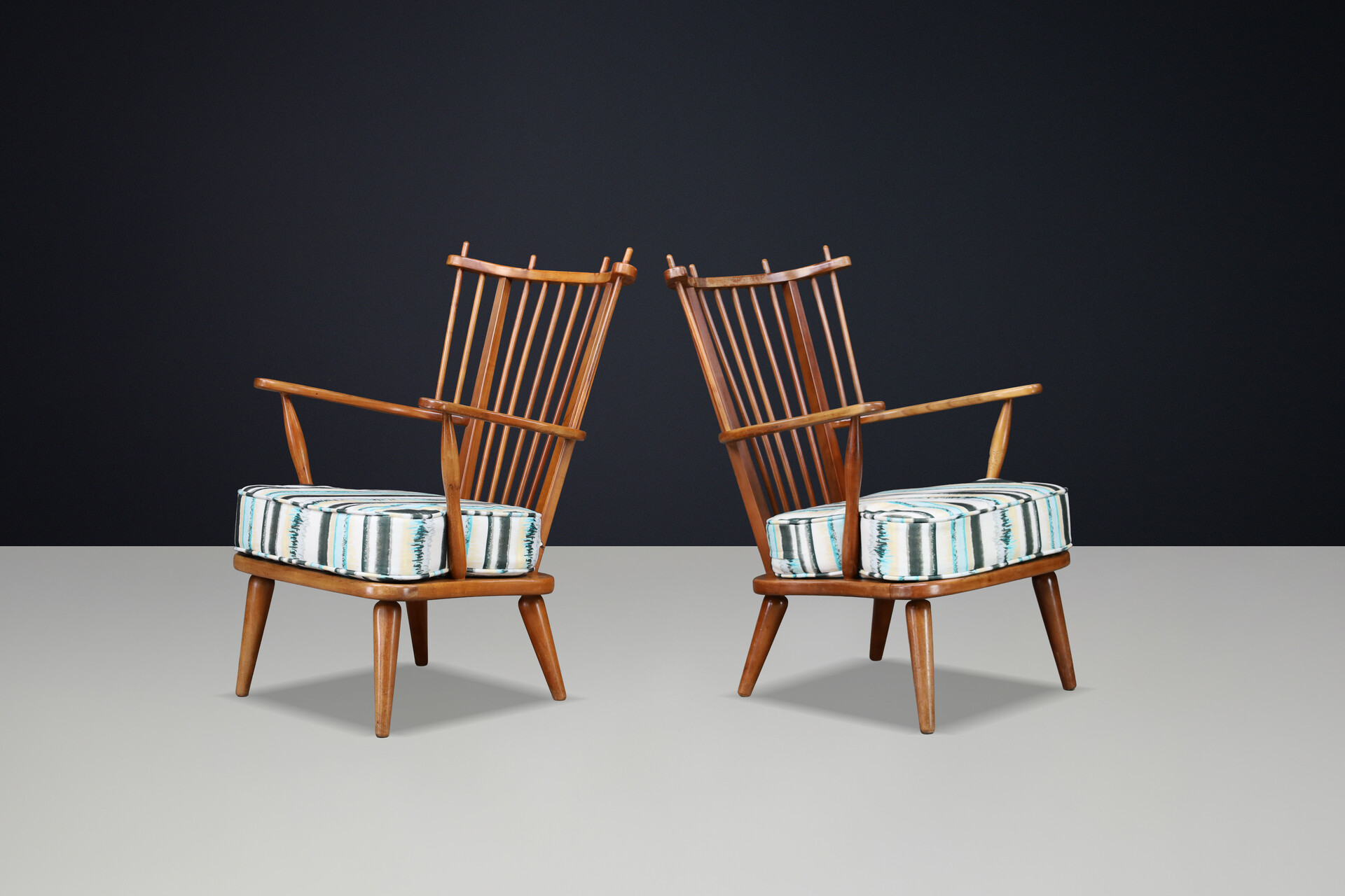 Sculptural Swedish Beech Armchairs with Slatted Backs, 1950s Mid-20th century