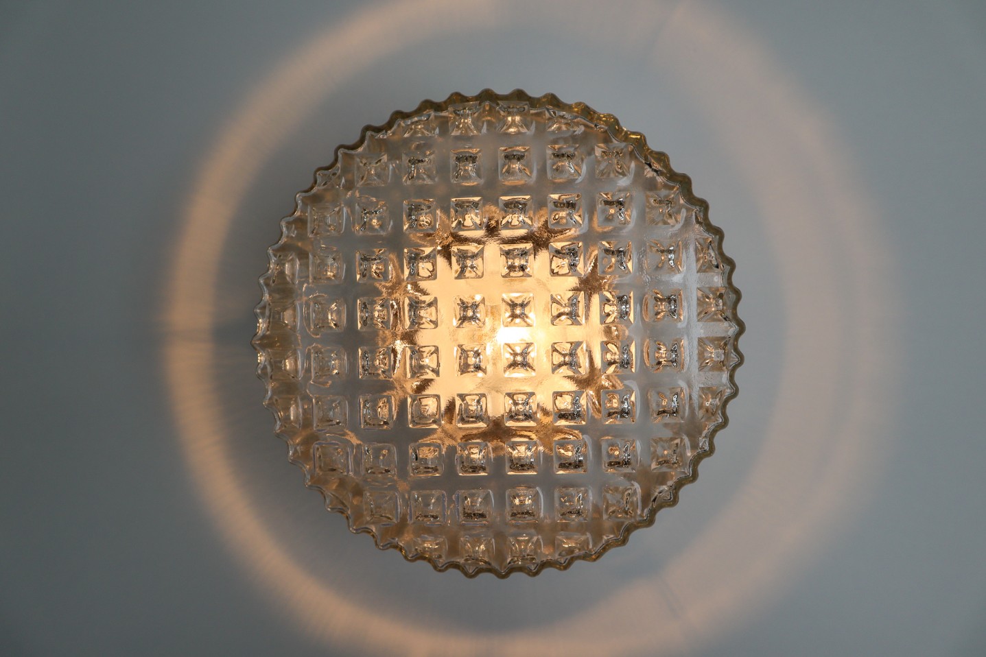 Set Modern Wall/ceiling Lights with Clear Structured Glass Porcelain Base 1960s Mid-20th century