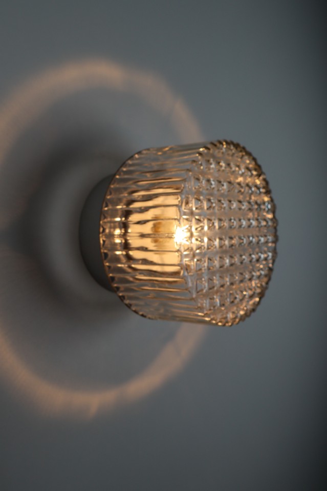 Set Modern Wall/ceiling Lights with Clear Structured Glass Porcelain Base 1960s Mid-20th century