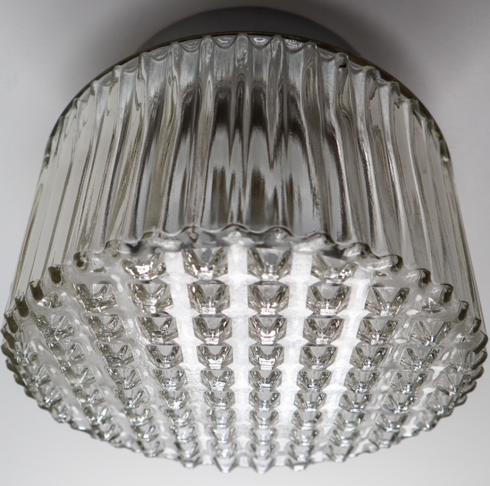 Set Modern Wall/ceiling Lights with Clear Structured Glass Porcelain Base 1960s Mid-20th century