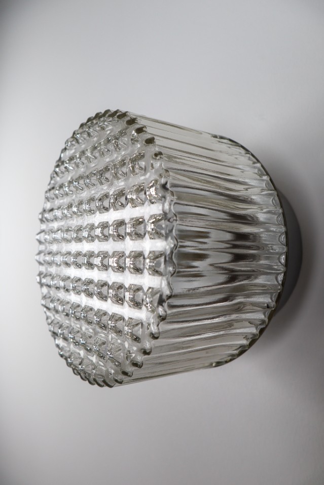 Set Modern Wall/ceiling Lights with Clear Structured Glass Porcelain Base 1960s Mid-20th century