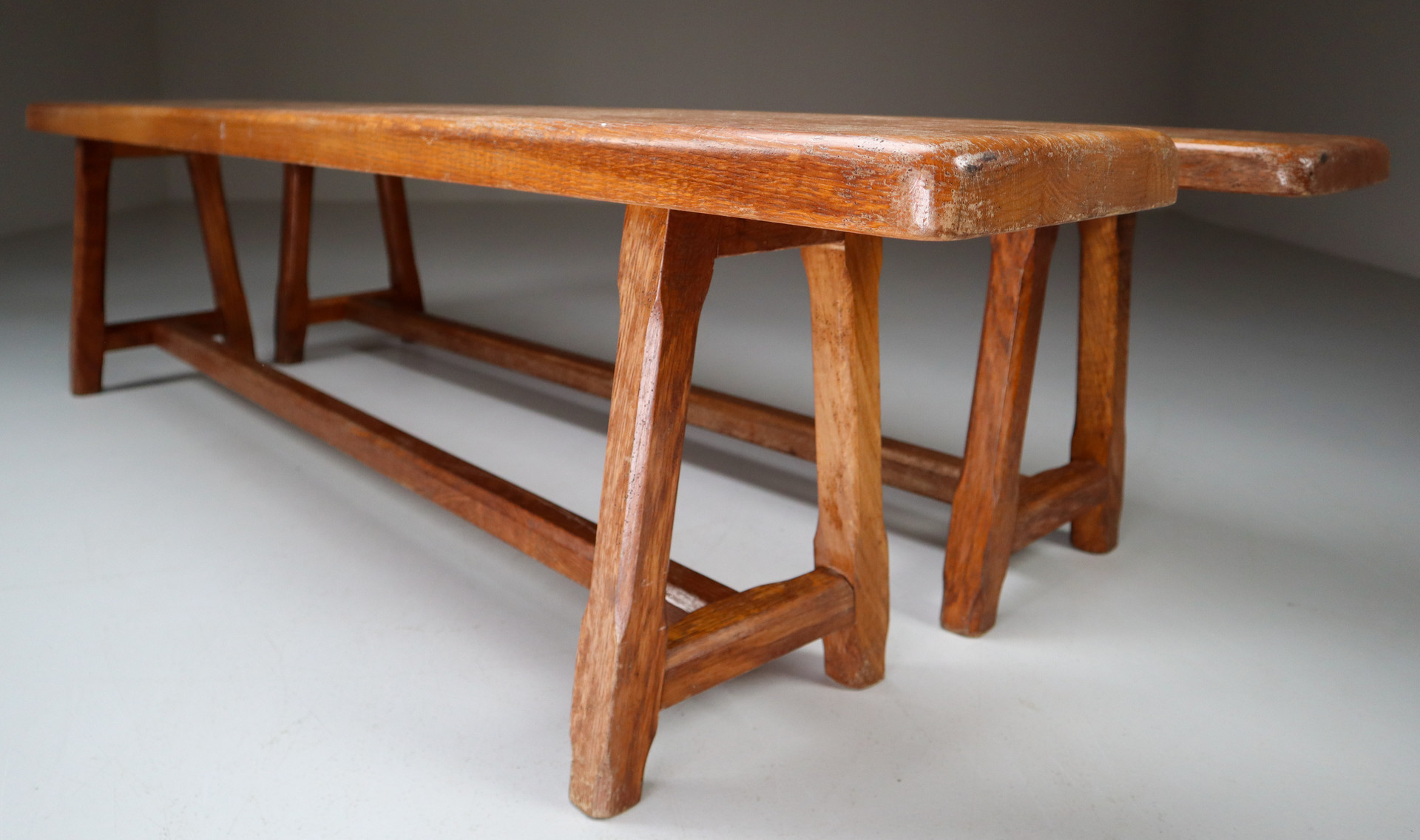 Set of 2 large Midcentury Primitive Oak benches France 1960s Mid-20th century