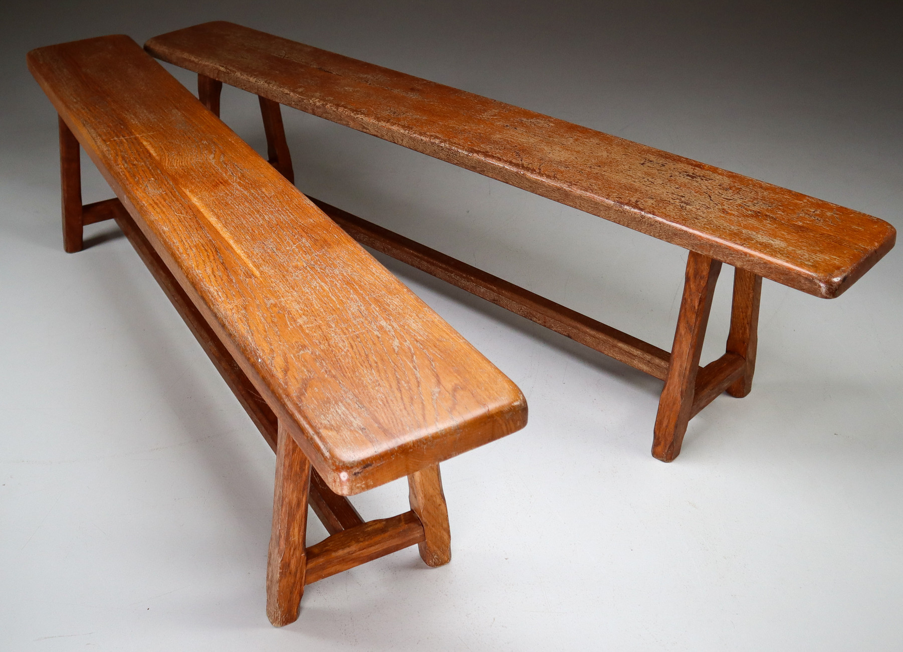 Set of 2 large Midcentury Primitive Oak benches France 1960s Mid-20th century