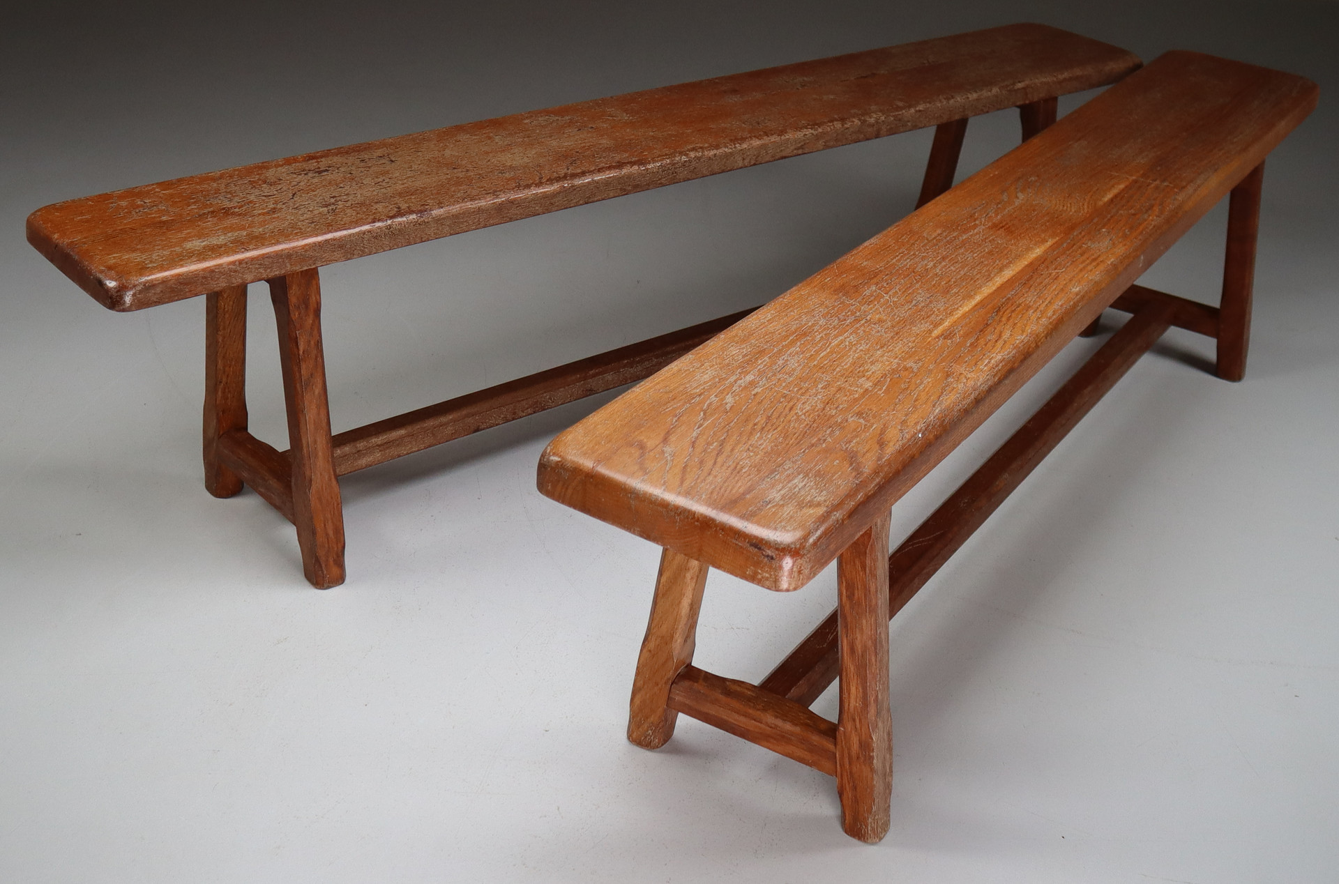 Set of 2 large Midcentury Primitive Oak benches France 1960s Mid-20th century
