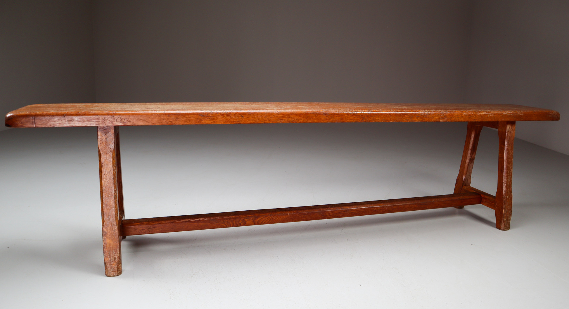 Set of 2 large Midcentury Primitive Oak benches France 1960s Mid-20th century