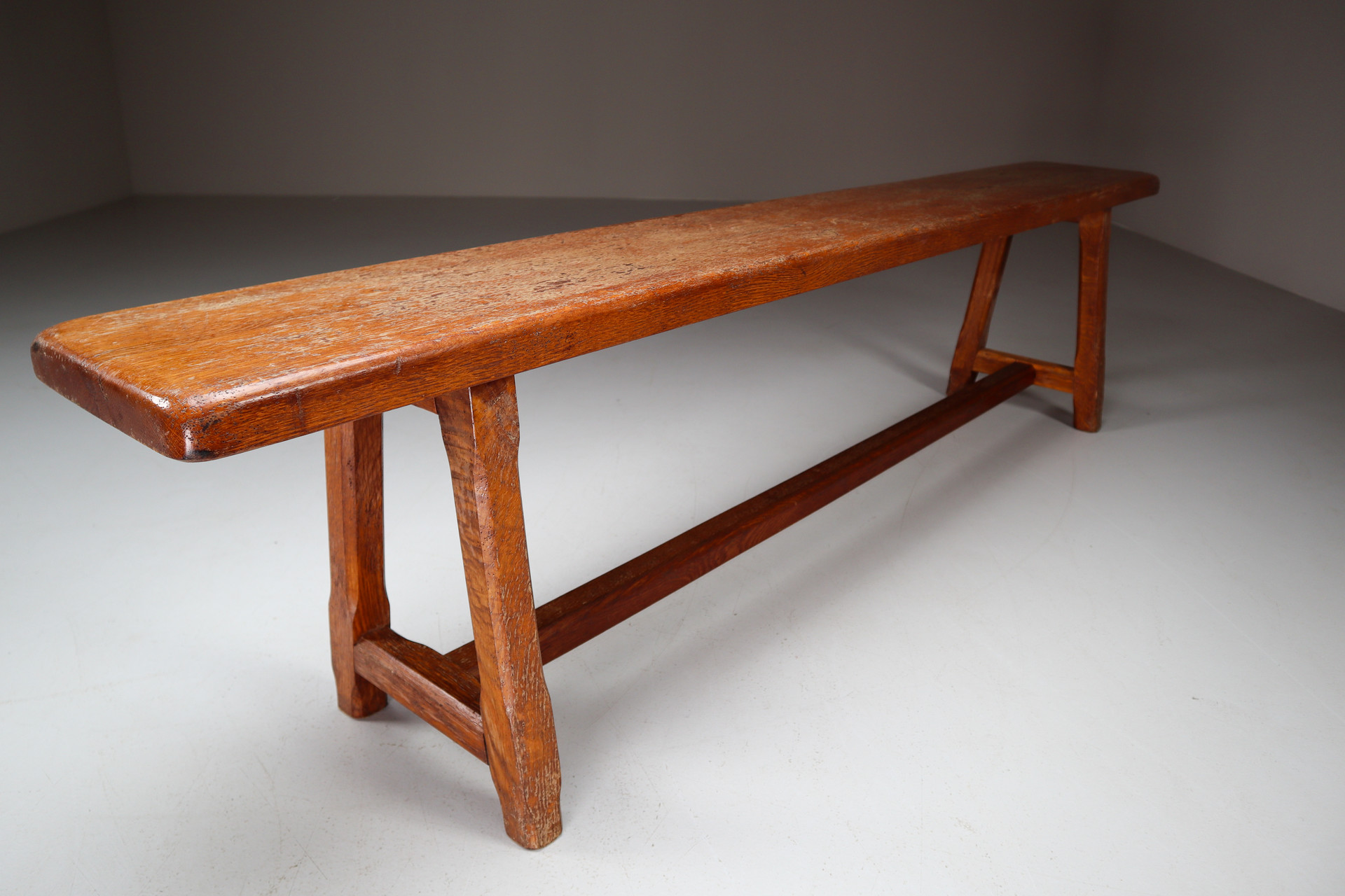 Set of 2 large Midcentury Primitive Oak benches France 1960s Mid-20th century