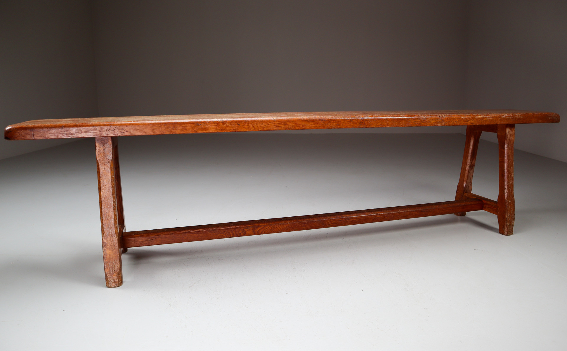 Set of 2 large Midcentury Primitive Oak benches France 1960s Mid-20th century