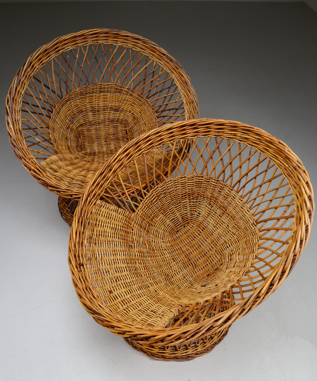 Set of 2 Swivel chairs Midcentury Wicker Easy-Lounge-Patio Chairs Designed In France 1960s Mid-20th century