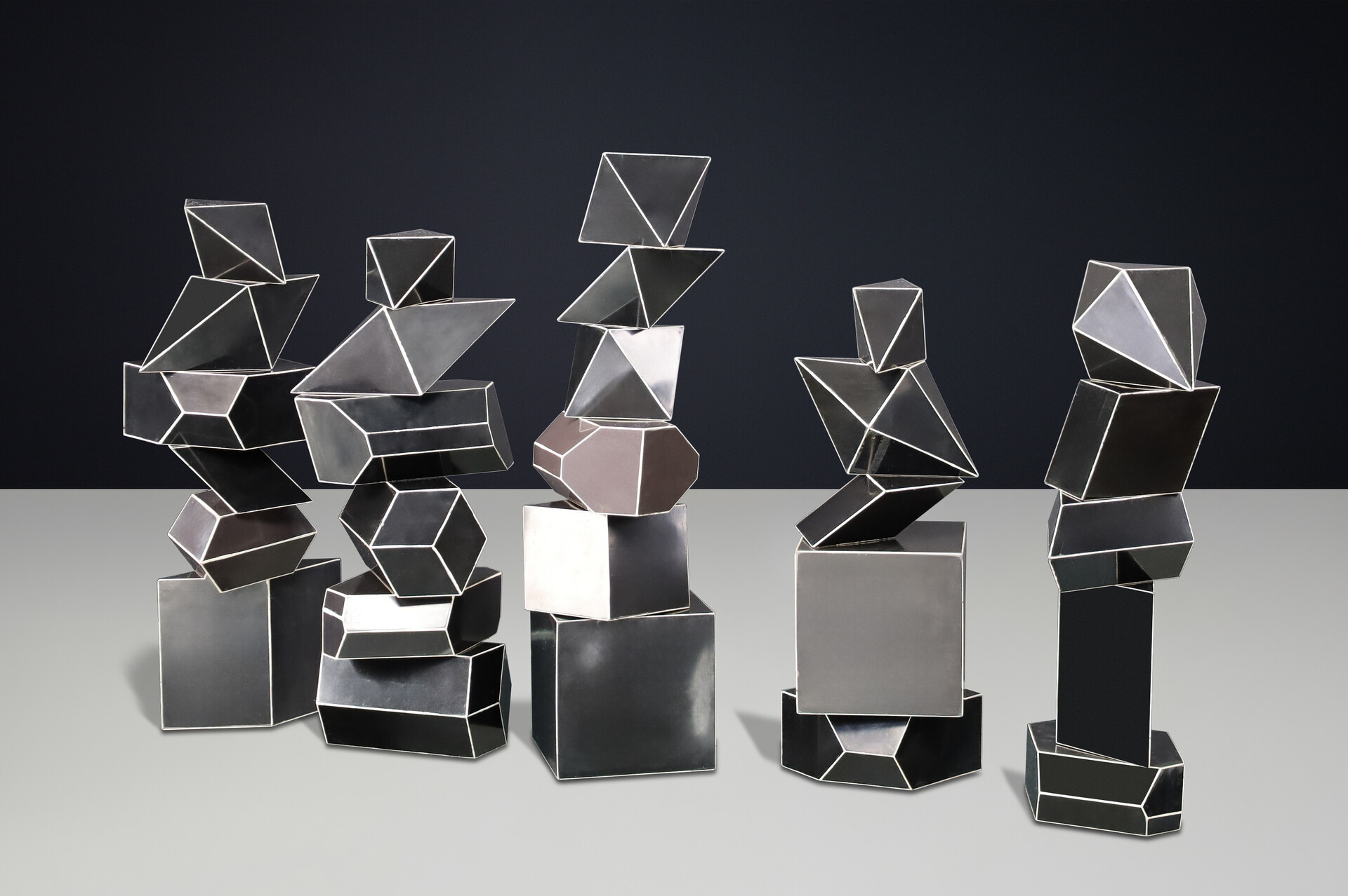 Set of 28 Geometric Bakelite Bauhaus Science Classroom Crystal Models, CZ 1930s Early-20th century