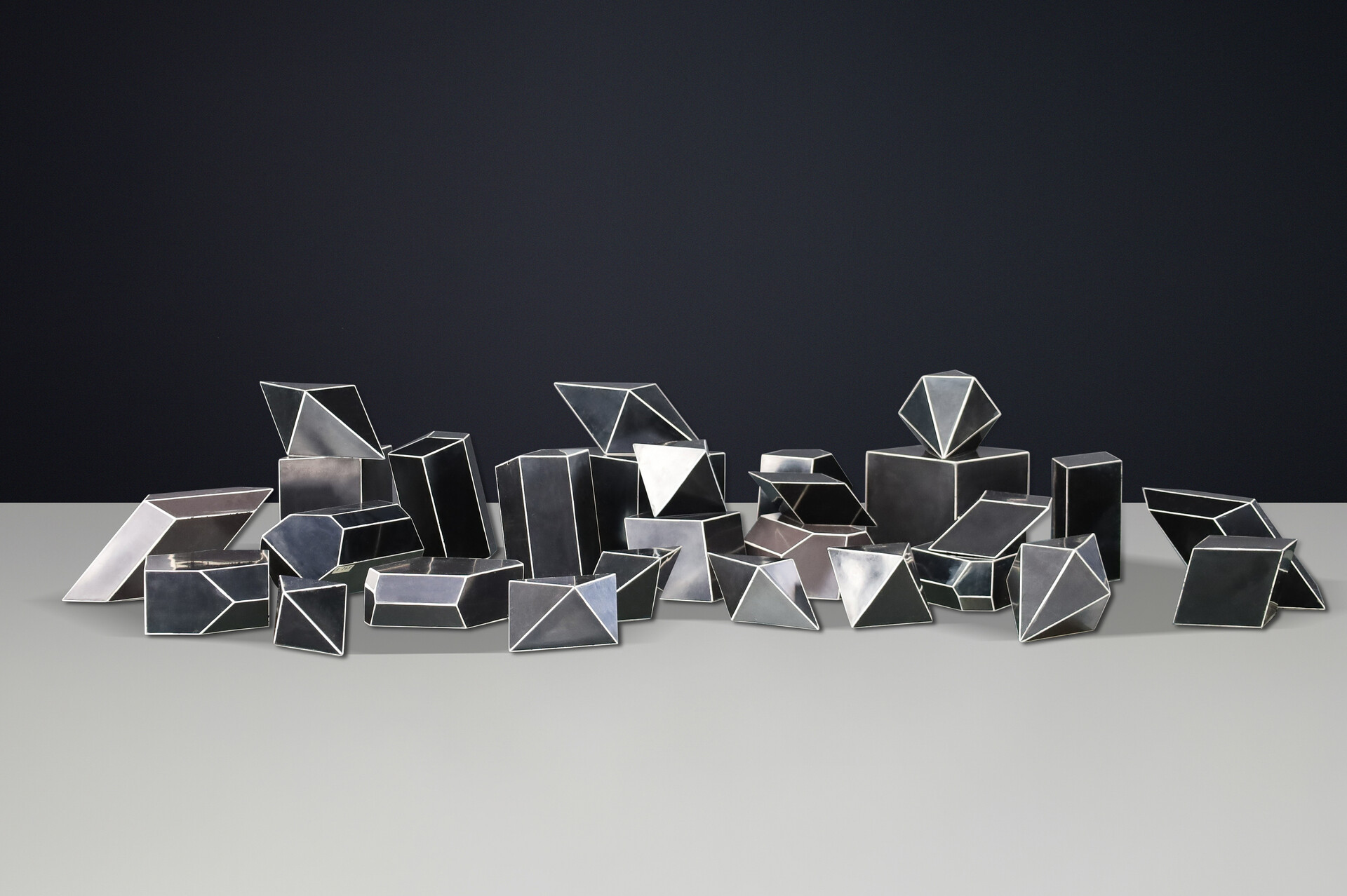 Set of 28 Geometric Bakelite Bauhaus Science Classroom Crystal Models, CZ 1930s Early-20th century