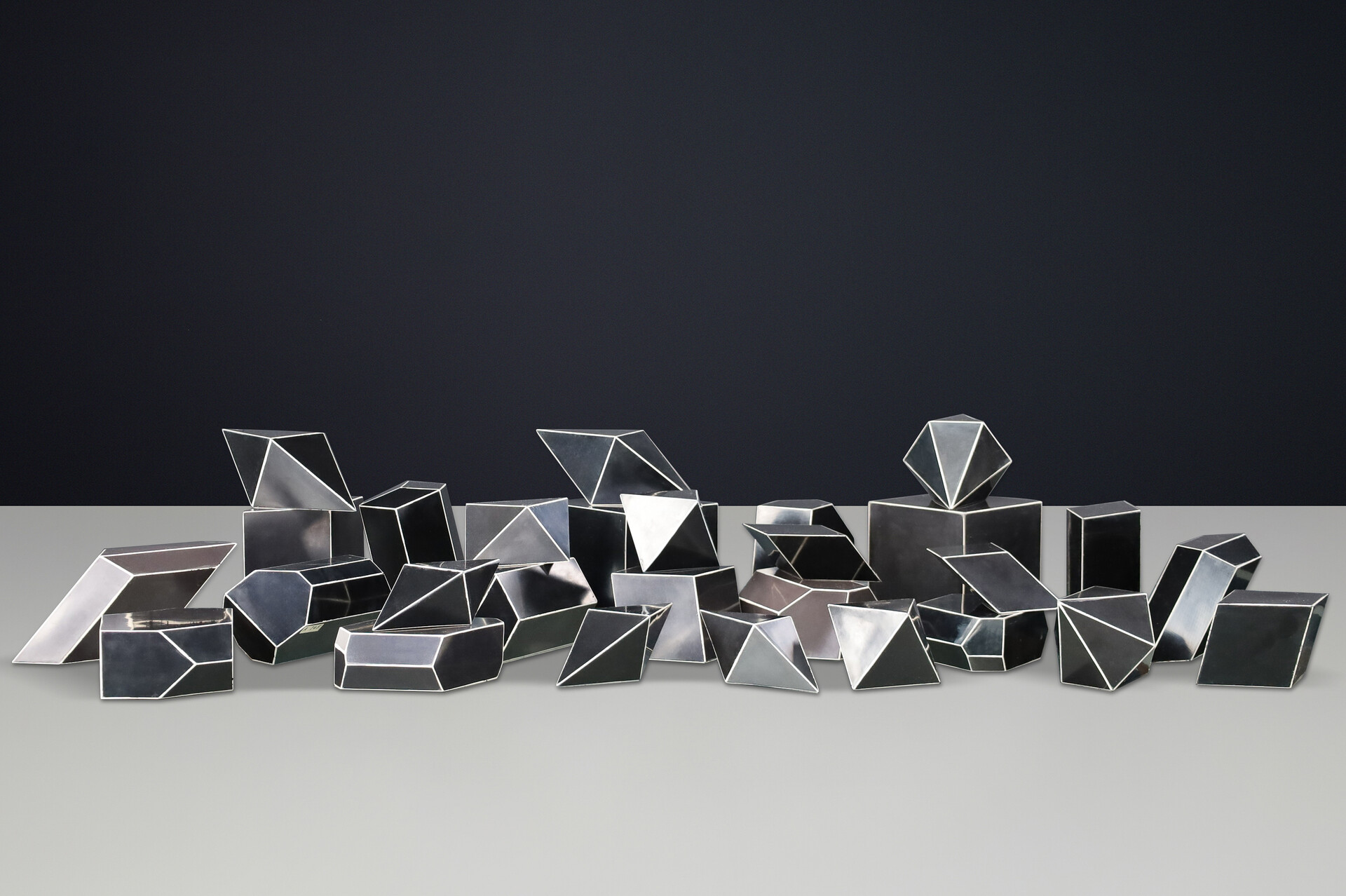 Set of 28 Geometric Bakelite Bauhaus Science Classroom Crystal Models, CZ 1930s Early-20th century