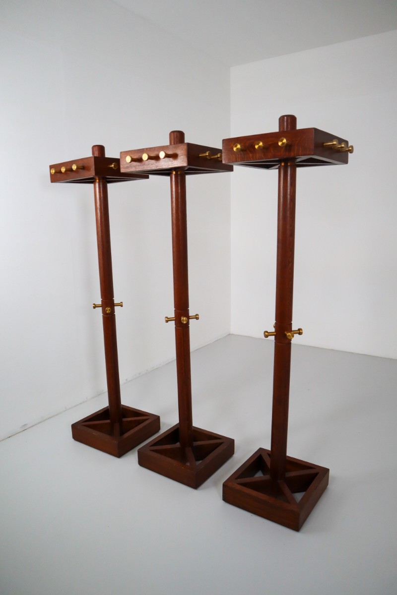 Set of 3 Bauhaus Coathangers in Oak and Brass